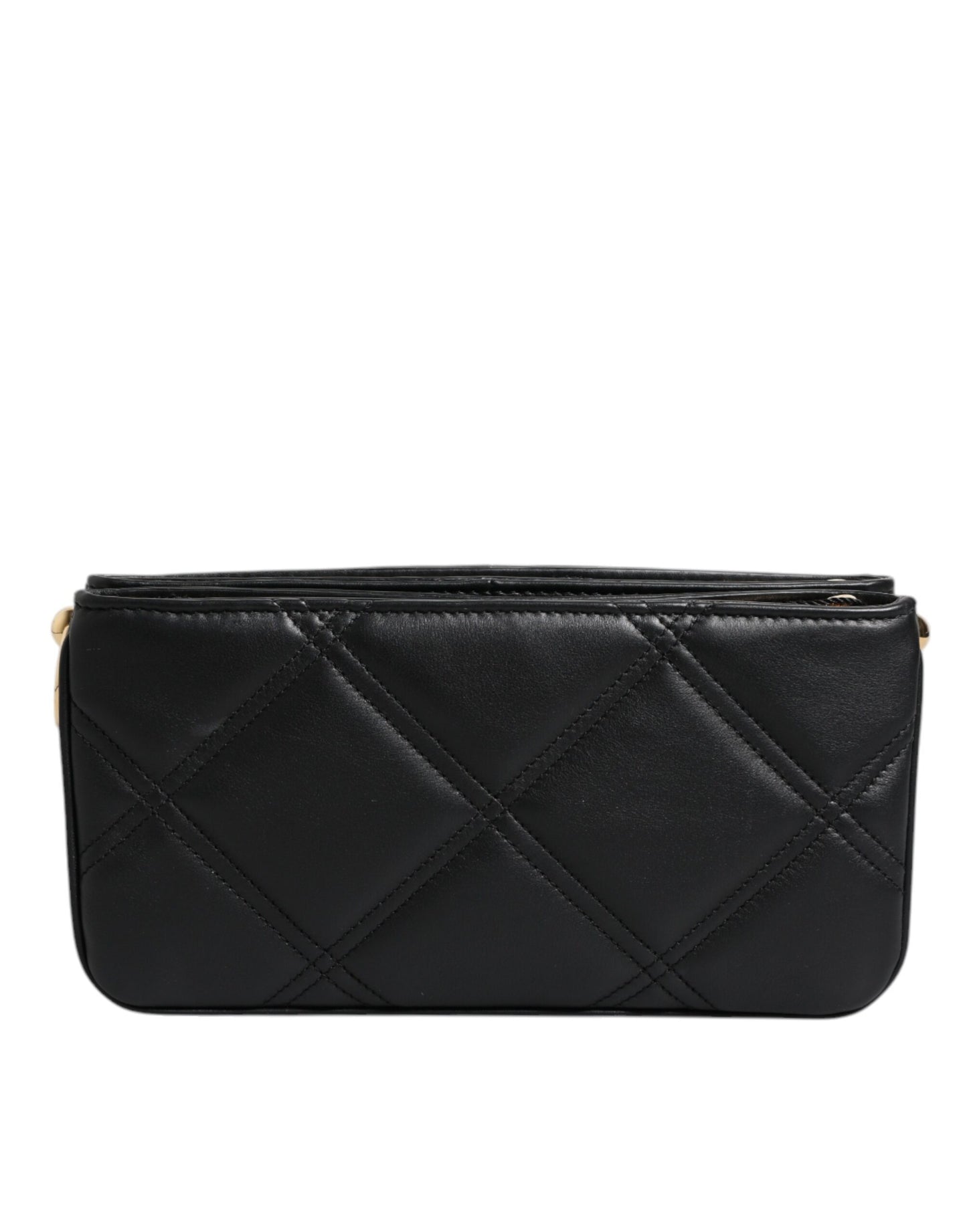 Dolce & Gabbana Black Leather Crystal Embellished Logo Shoulder Bag Dolce & Gabbana