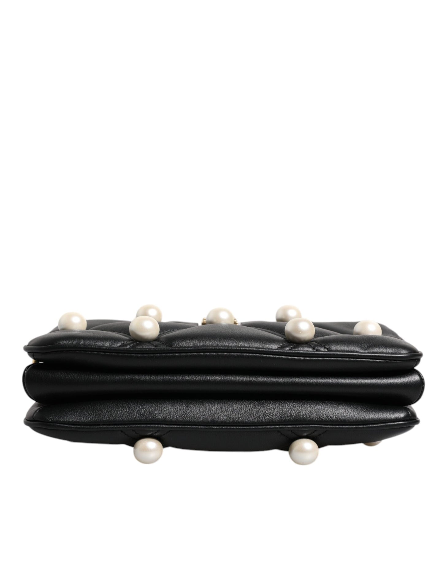 Dolce & Gabbana Black Leather Pearl Embellished Logo Shoulder Bag Dolce & Gabbana