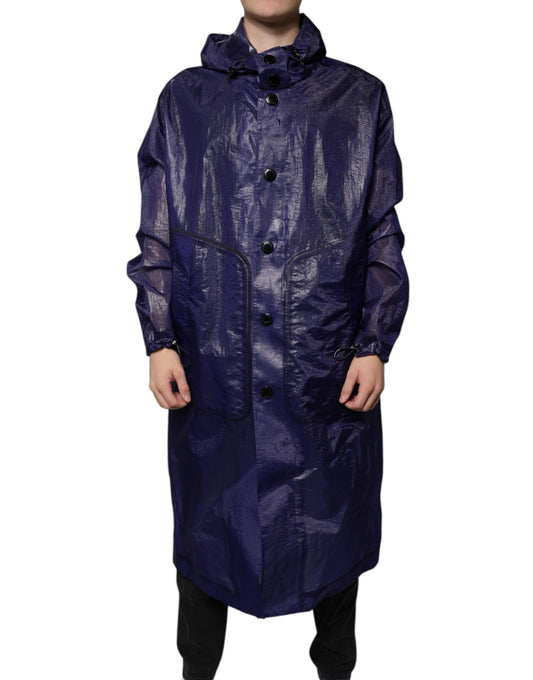 Dolce & Gabbana Dark Blue Cotton Hooded Men Raincoat Jacket Dolce & Gabbana