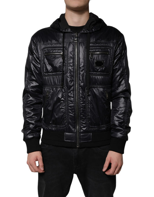 Dolce & Gabbana Black Nylon Hooded Full Zip Blouson Jacket Dolce & Gabbana