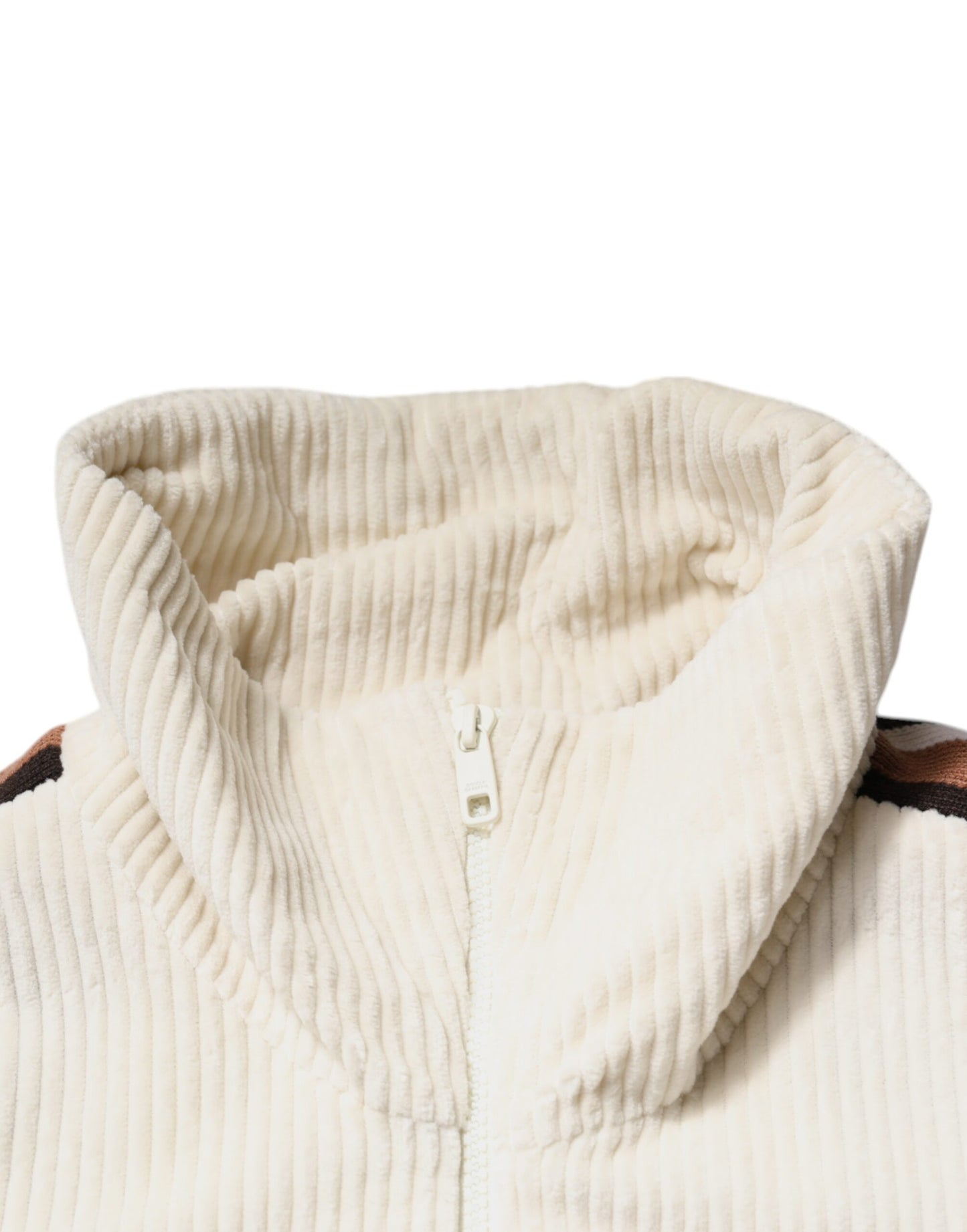 Dolce & Gabbana Beige Logo Applique Cotton Corduroy Full Zip Jacket Dolce & Gabbana