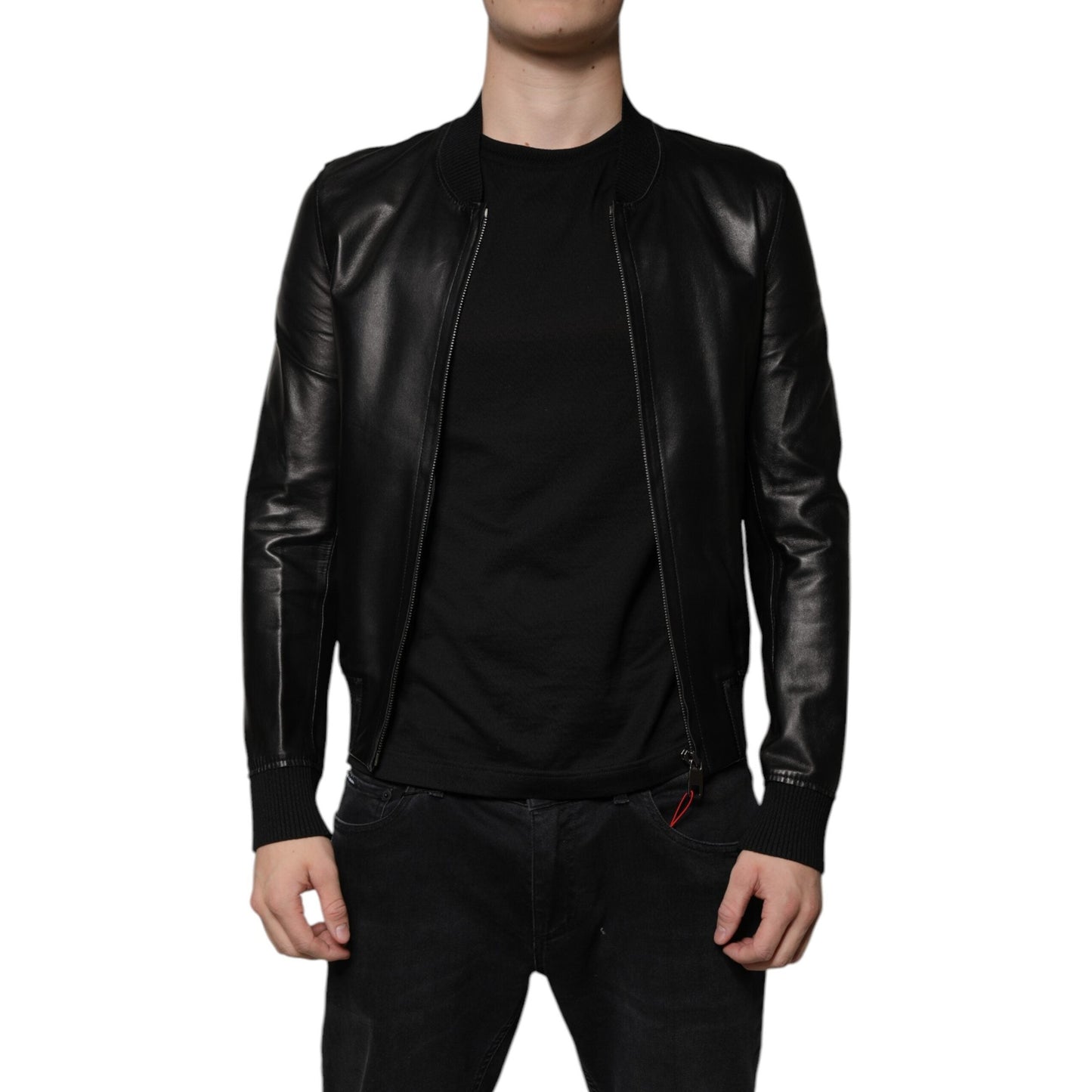 Dolce & Gabbana Black Lambskin Full Zip Biker Blouson Jacket Dolce & Gabbana