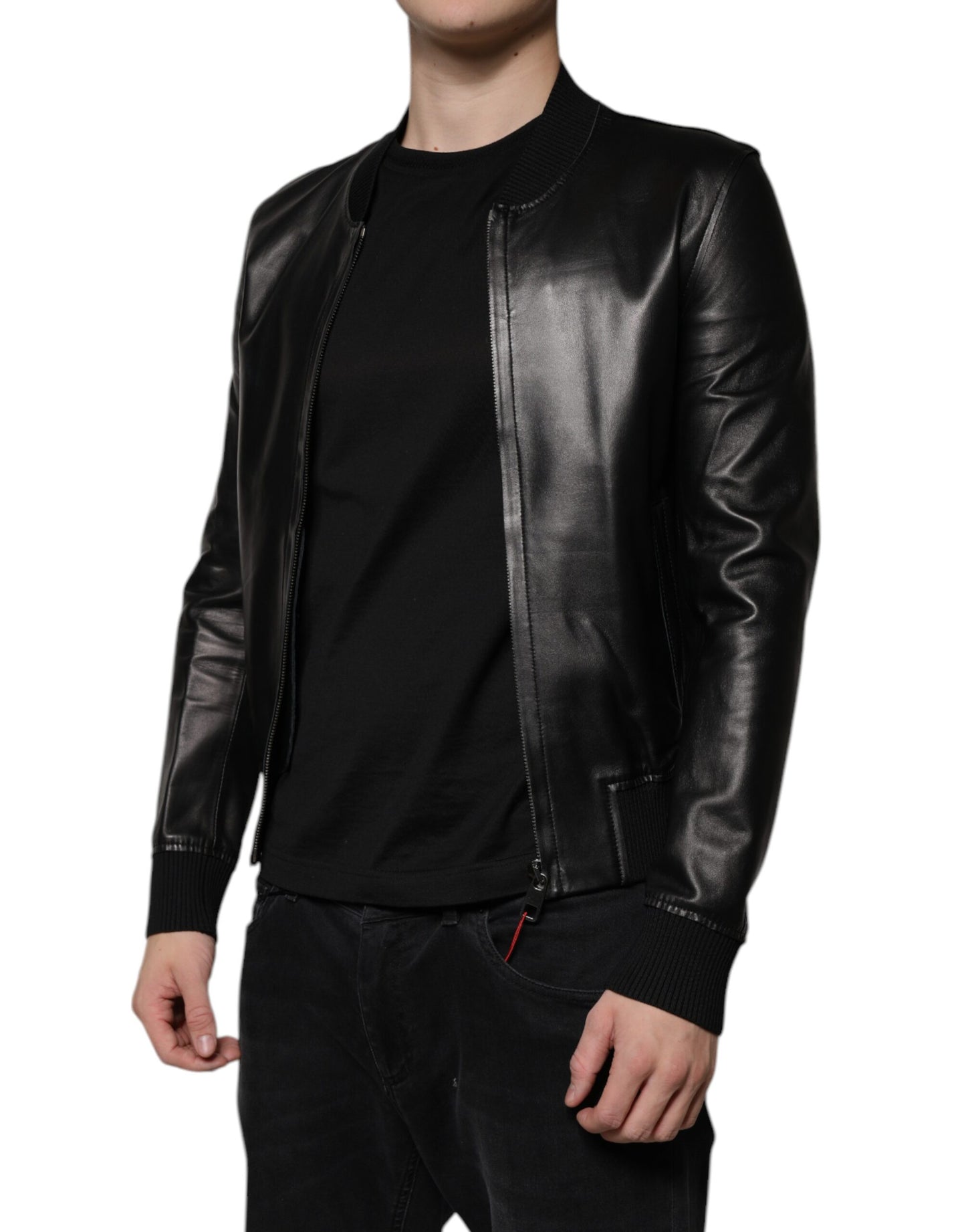 Dolce & Gabbana Black Lambskin Full Zip Biker Blouson Jacket Dolce & Gabbana