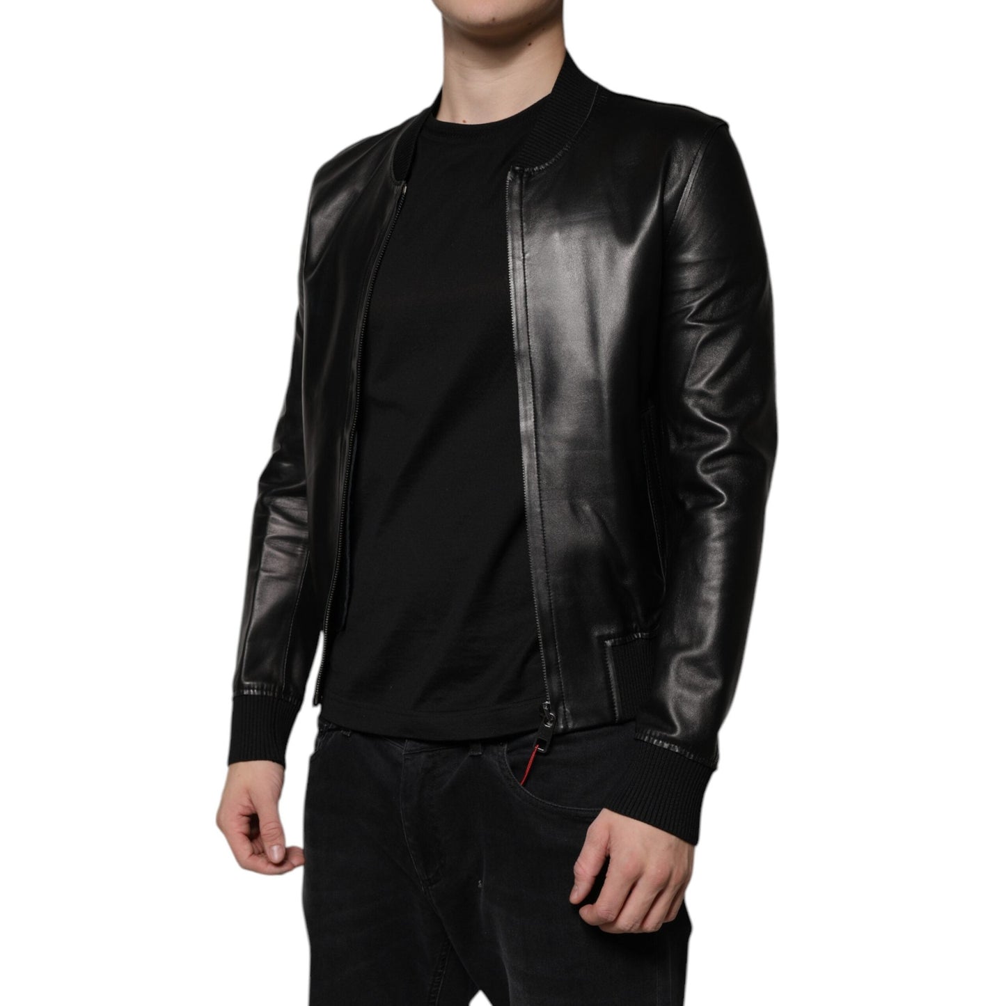 Dolce & Gabbana Black Lambskin Full Zip Biker Blouson Jacket Dolce & Gabbana