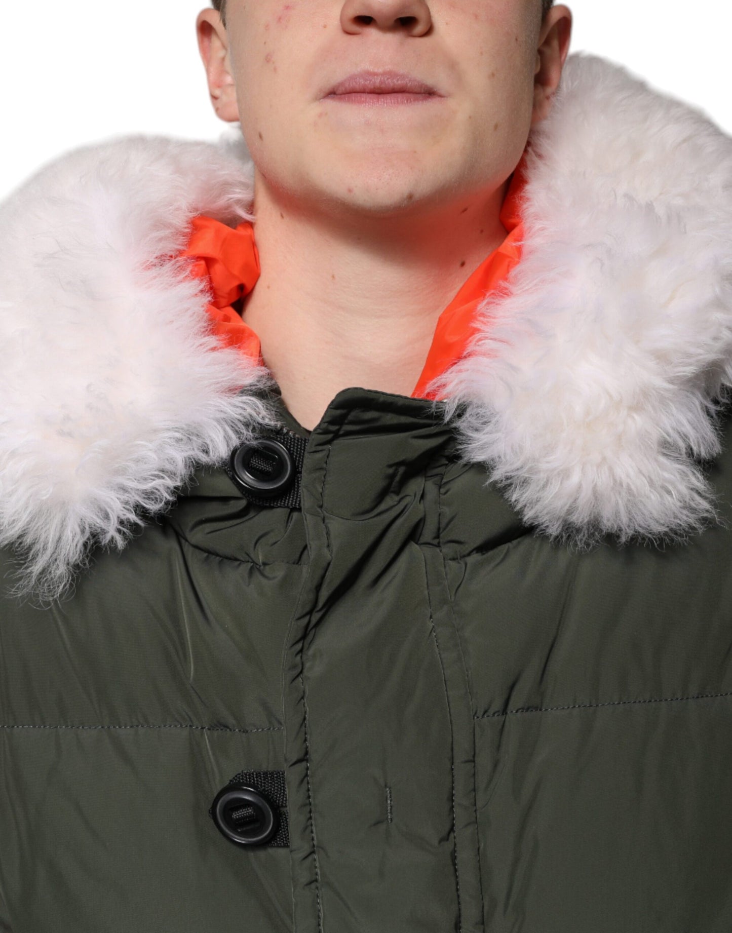 Dsquared² Green Hooded Long Sleeves Fur Shearling Jacket Dsquared²