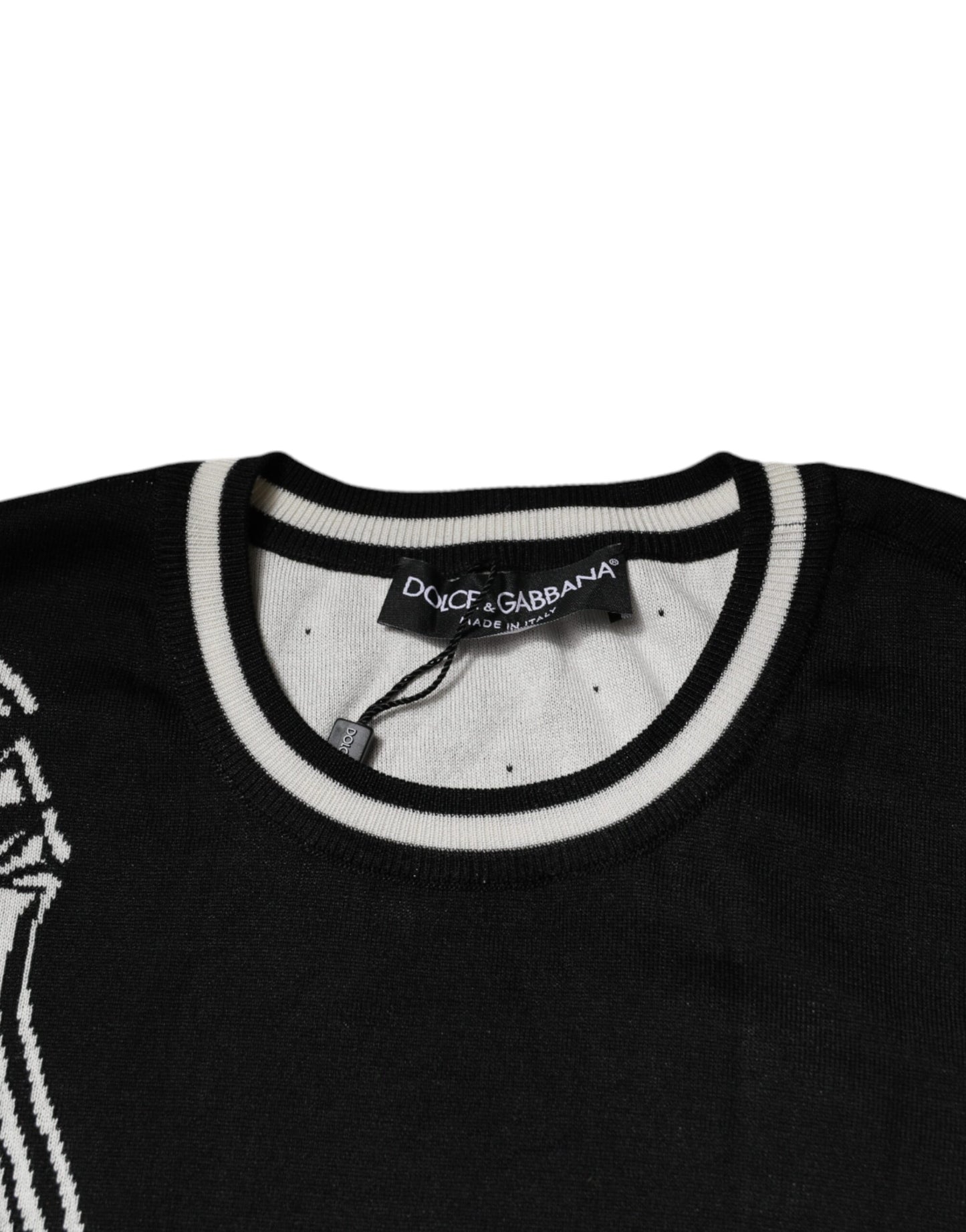 Dolce & Gabbana Black White Guitar Silk Crew Neck Sweater Dolce & Gabbana