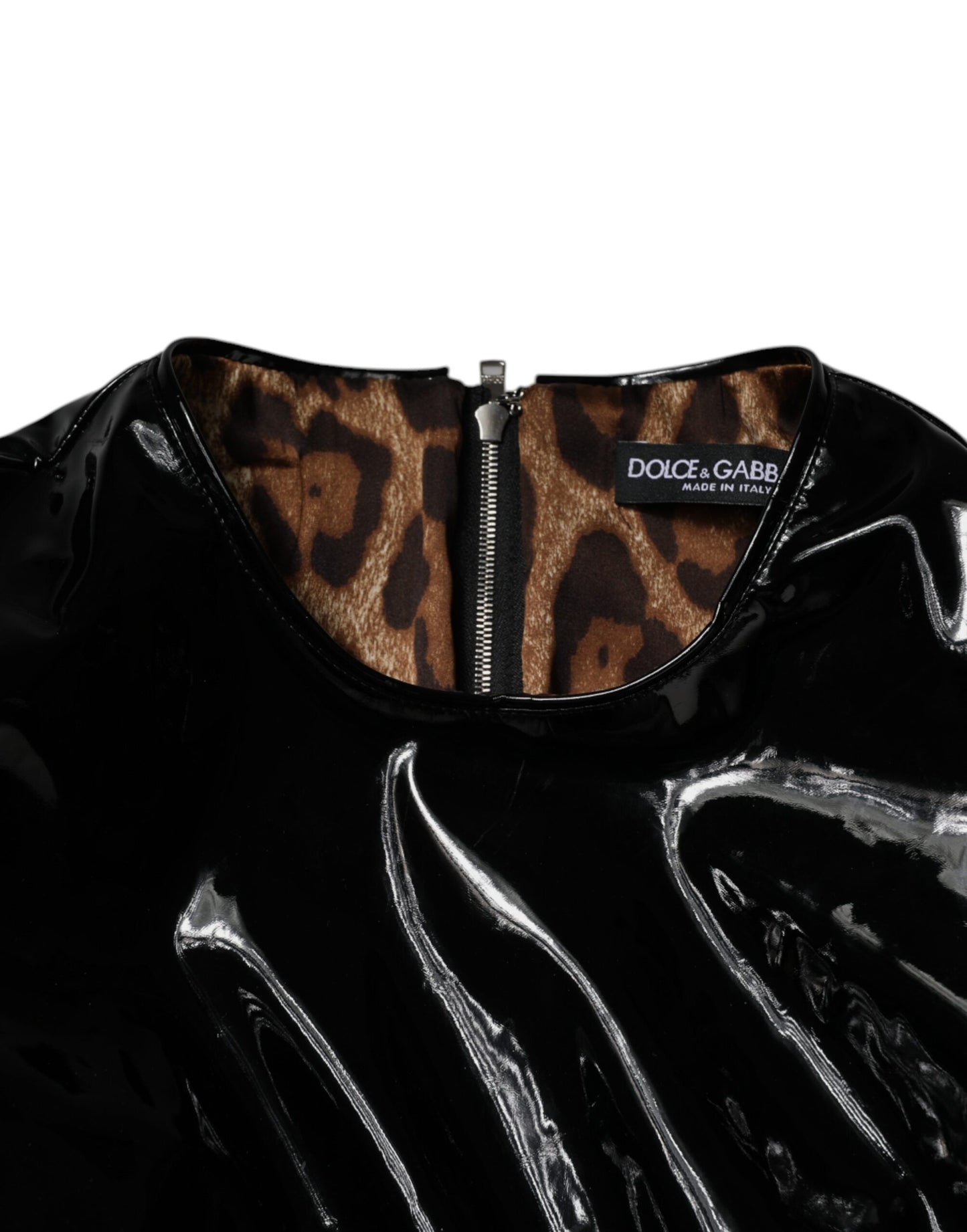 Dolce & Gabbana Black Patent Leather Puff Sleeves Mini Dress Dolce & Gabbana