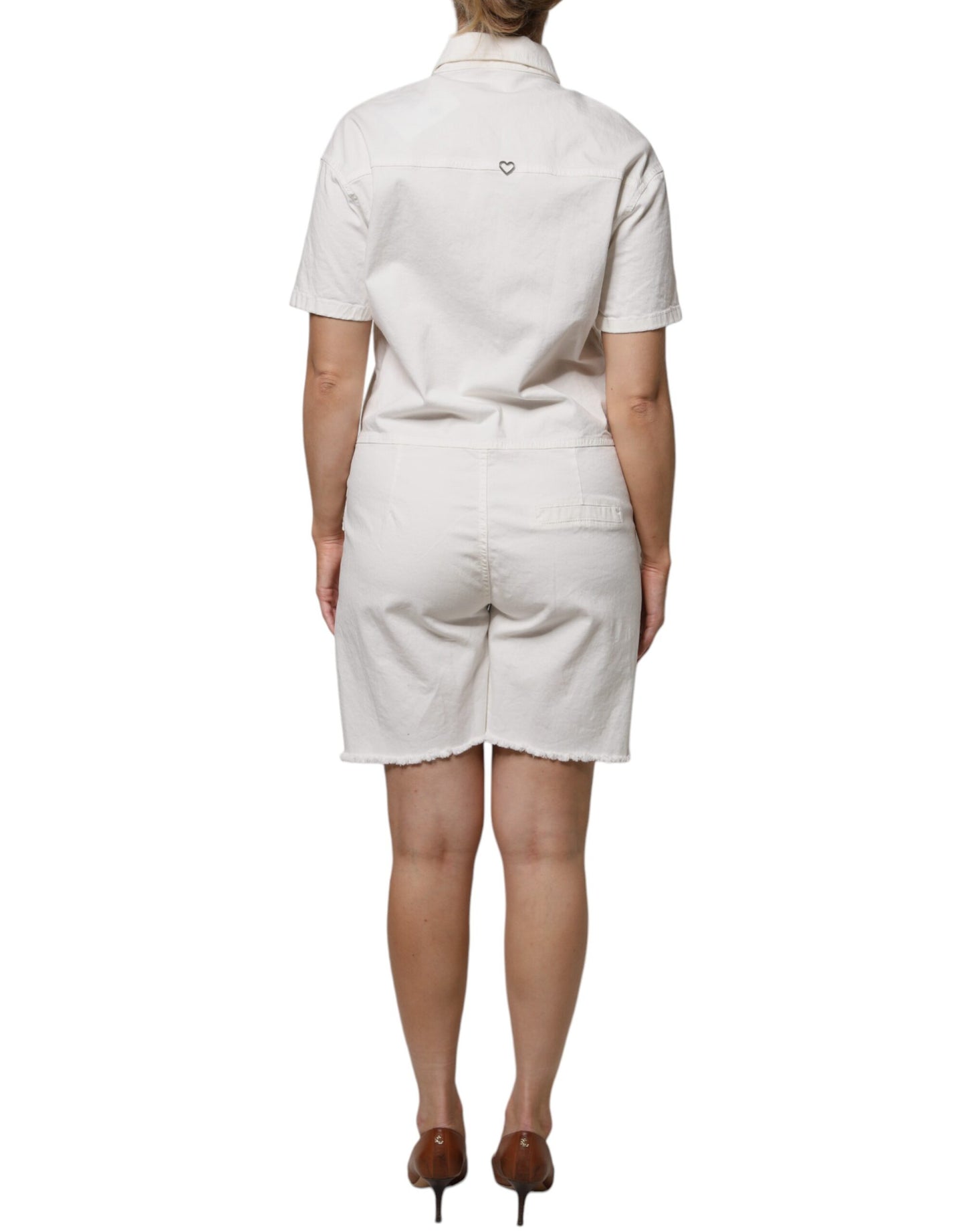 Please White Cotton Short Sleeves Button Down Romper Dress Please