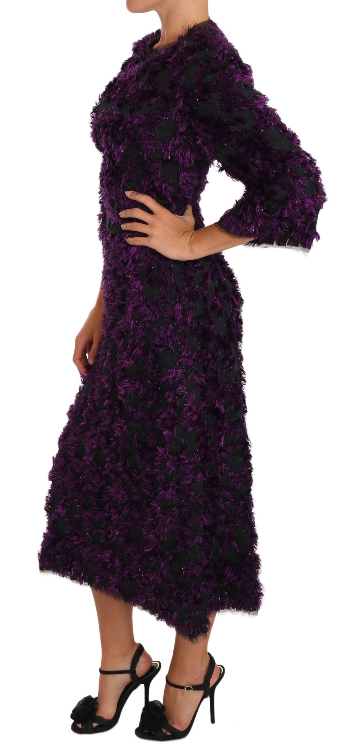 Dolce & Gabbana Purple Fringe Midi Sheath Dress Dolce & Gabbana