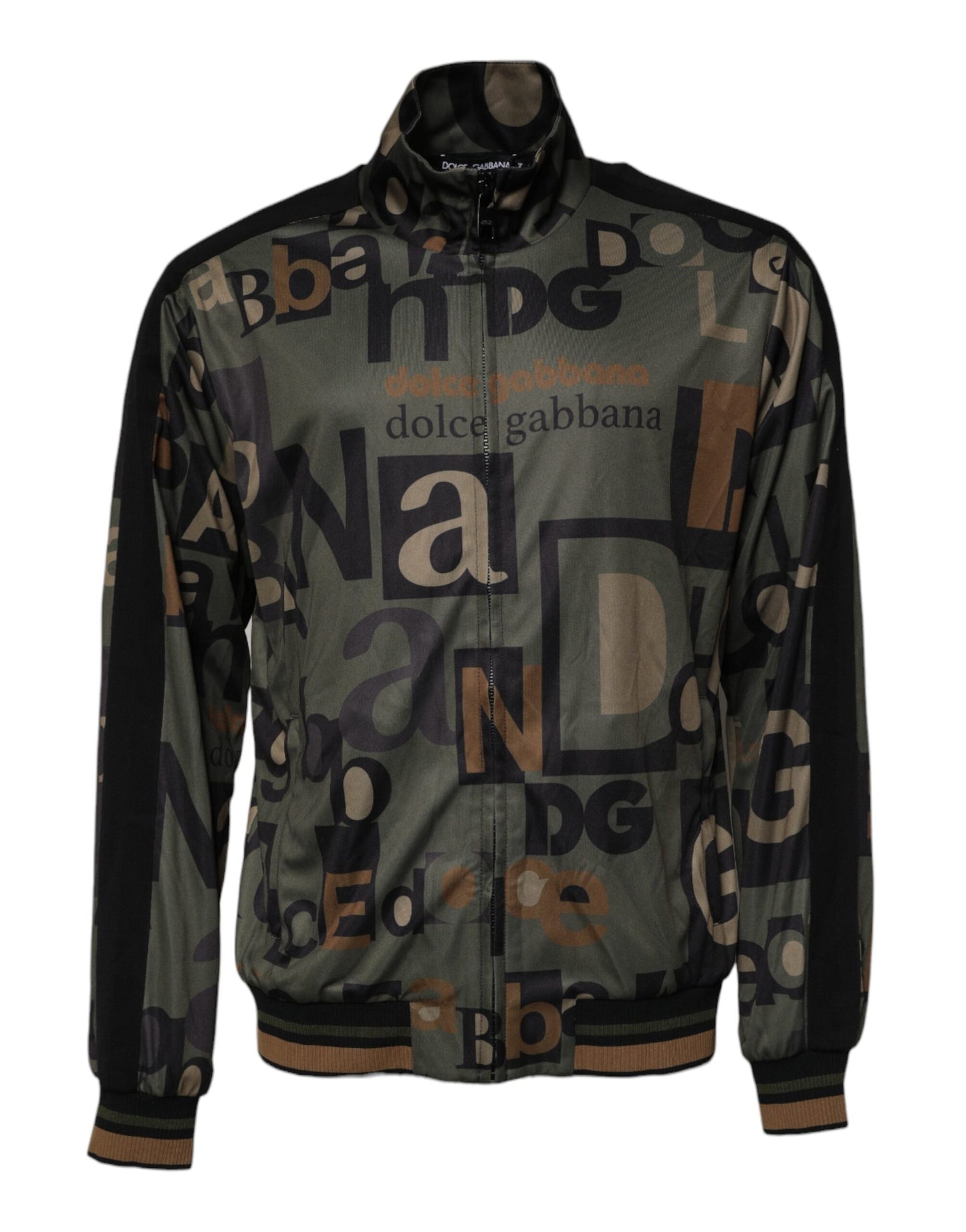 Dolce & Gabbana Army Green Polyester Logo Full Zip Sweater Dolce & Gabbana
