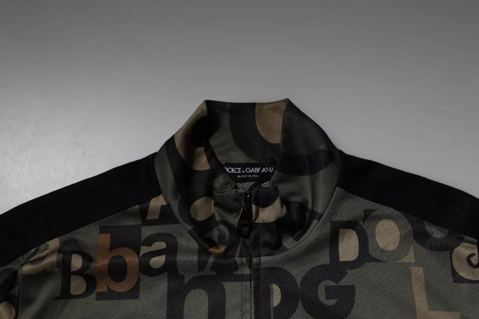 Dolce & Gabbana Army Green Polyester Logo Full Zip Sweater Dolce & Gabbana