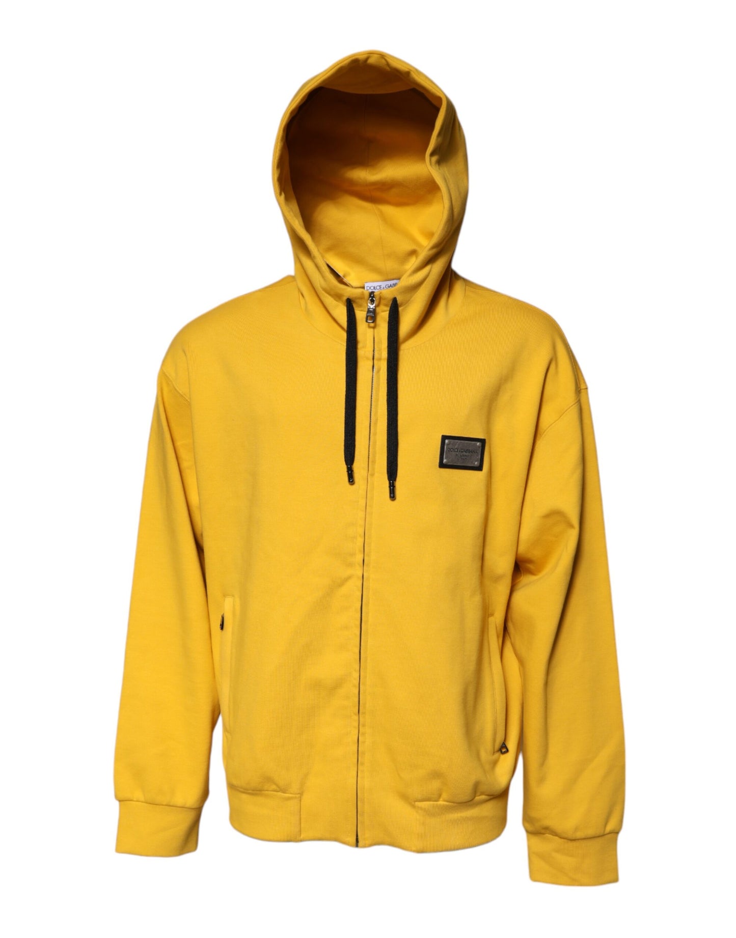 Dolce & Gabbana Yellow Logo Plaque Hooded Full Zip Sweater Dolce & Gabbana