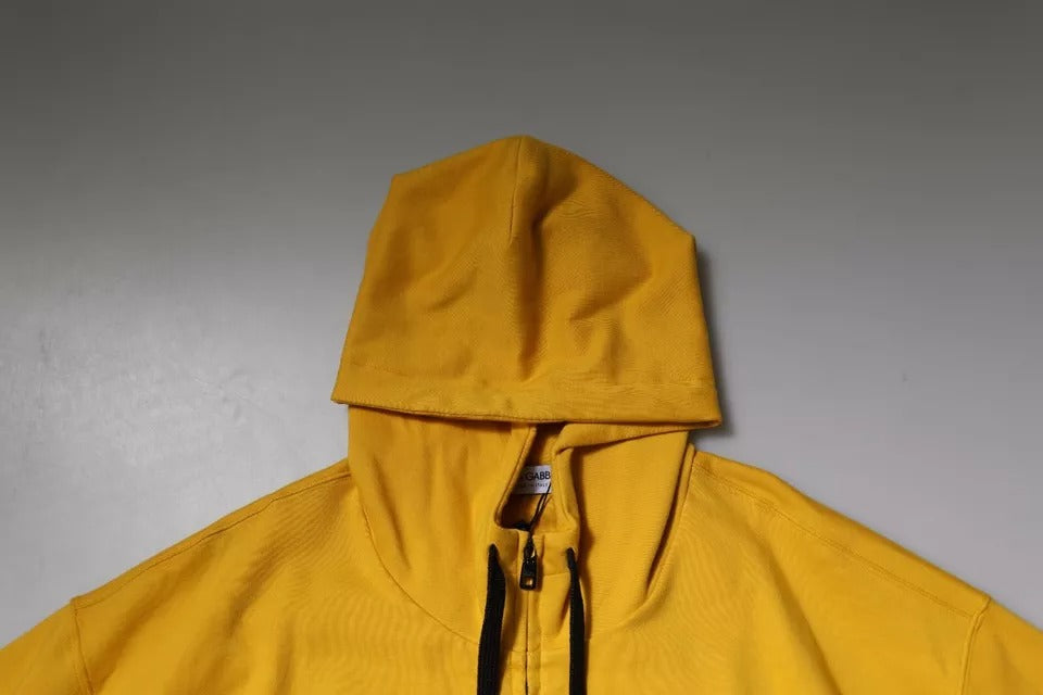 Dolce & Gabbana Yellow Logo Plaque Hooded Full Zip Sweater Dolce & Gabbana
