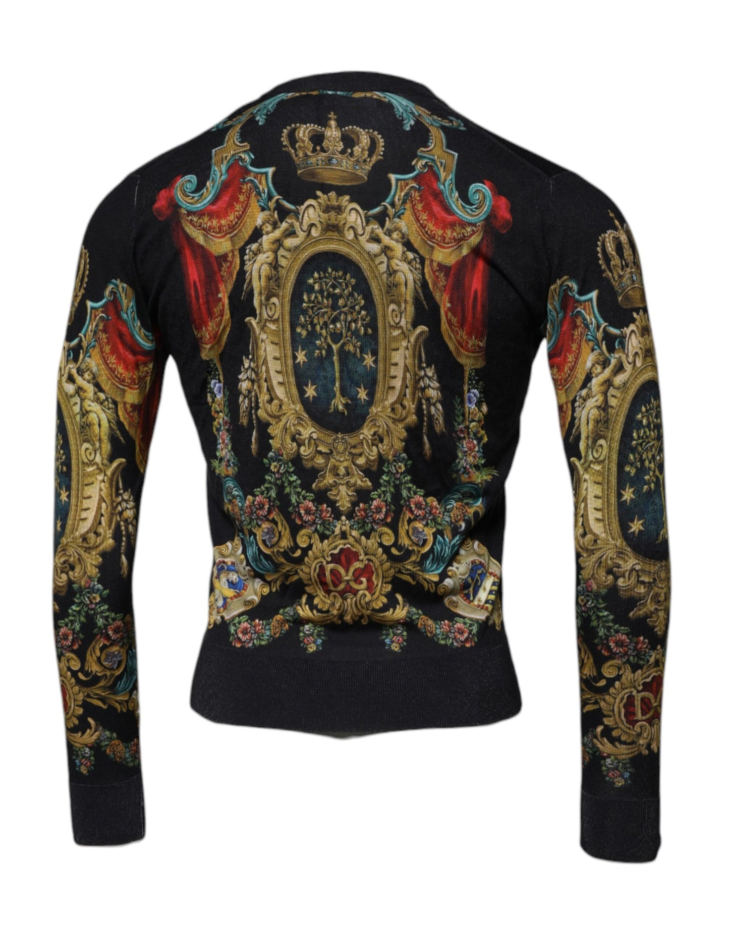 Dolce & Gabbana Black Heraldic DG Silk Round Neck Pullover Sweater Dolce & Gabbana