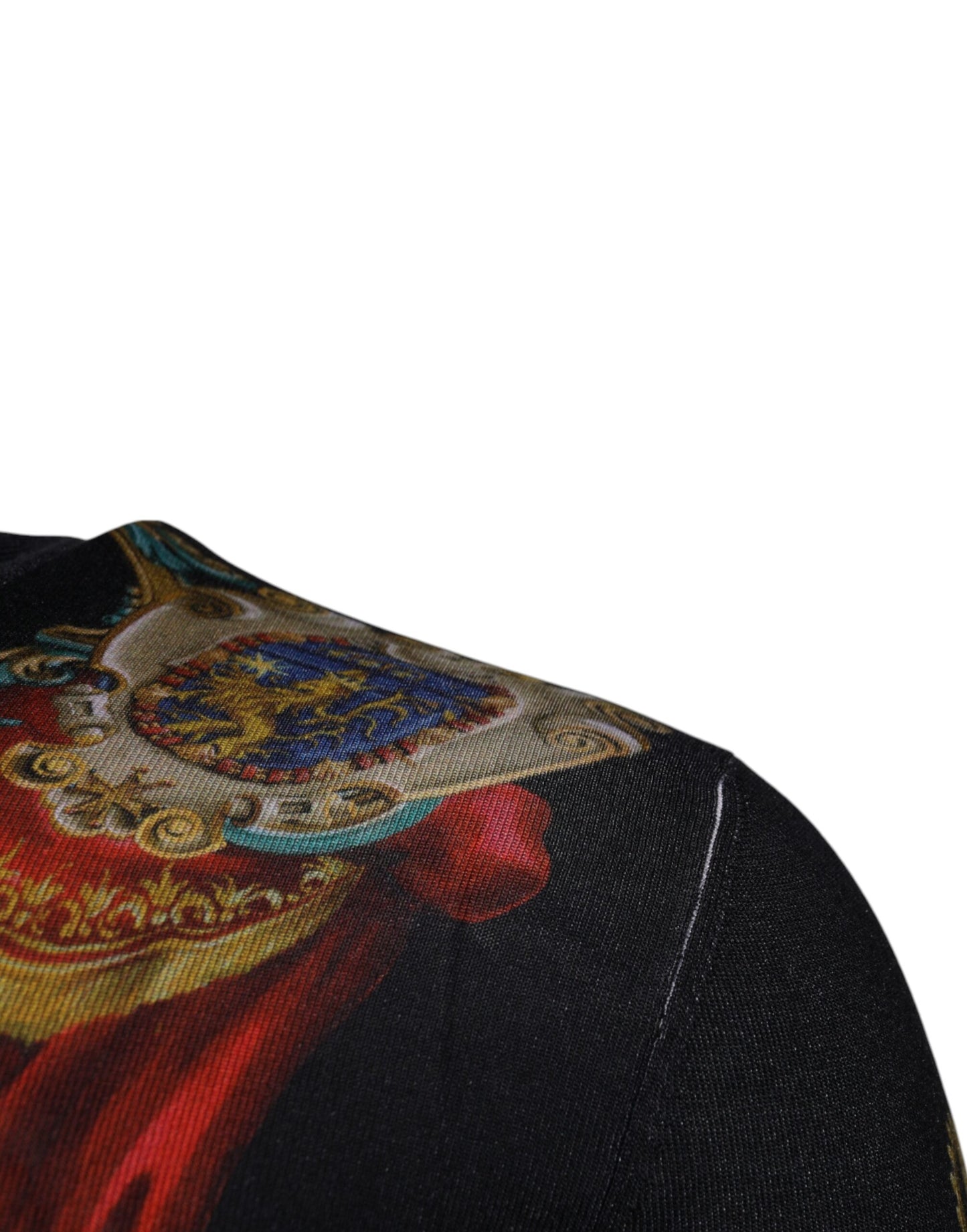 Dolce & Gabbana Black Heraldic DG Silk Round Neck Pullover Sweater Dolce & Gabbana
