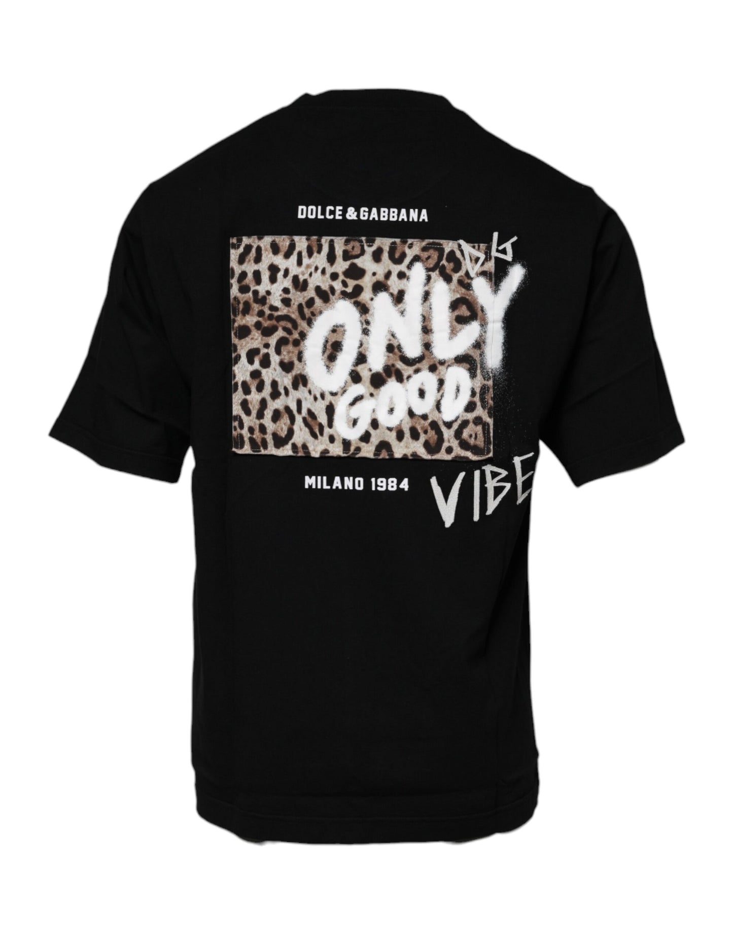 Dolce & Gabbana Black Amore Leopard Cotton Crew Neck T-shirt Dolce & Gabbana