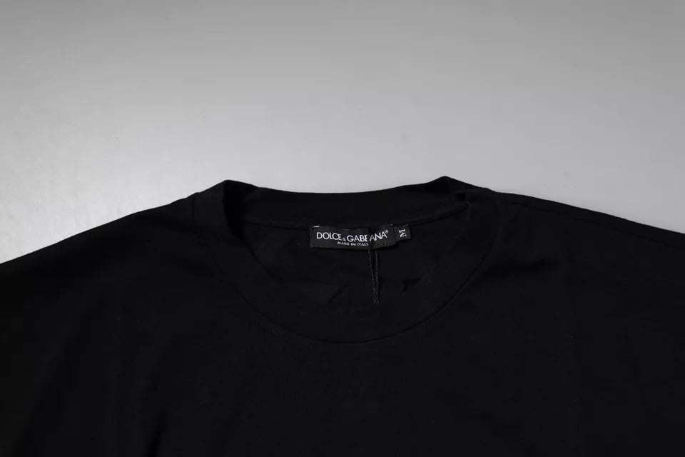 Dolce & Gabbana Black Amore Leopard Cotton Crew Neck T-shirt Dolce & Gabbana