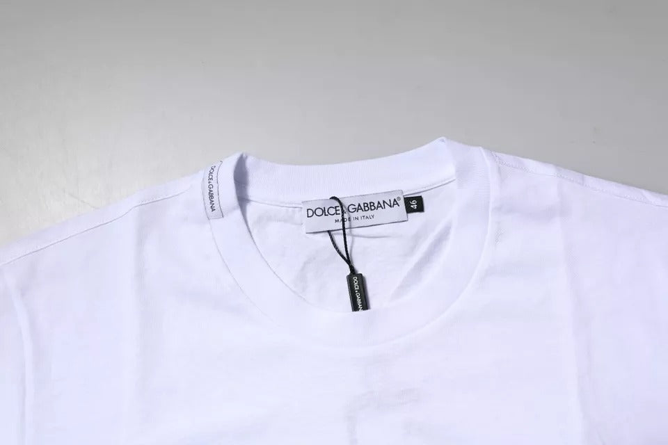 Dolce & Gabbana White Logo Plaque Cotton Crew Neck T-shirt Dolce & Gabbana