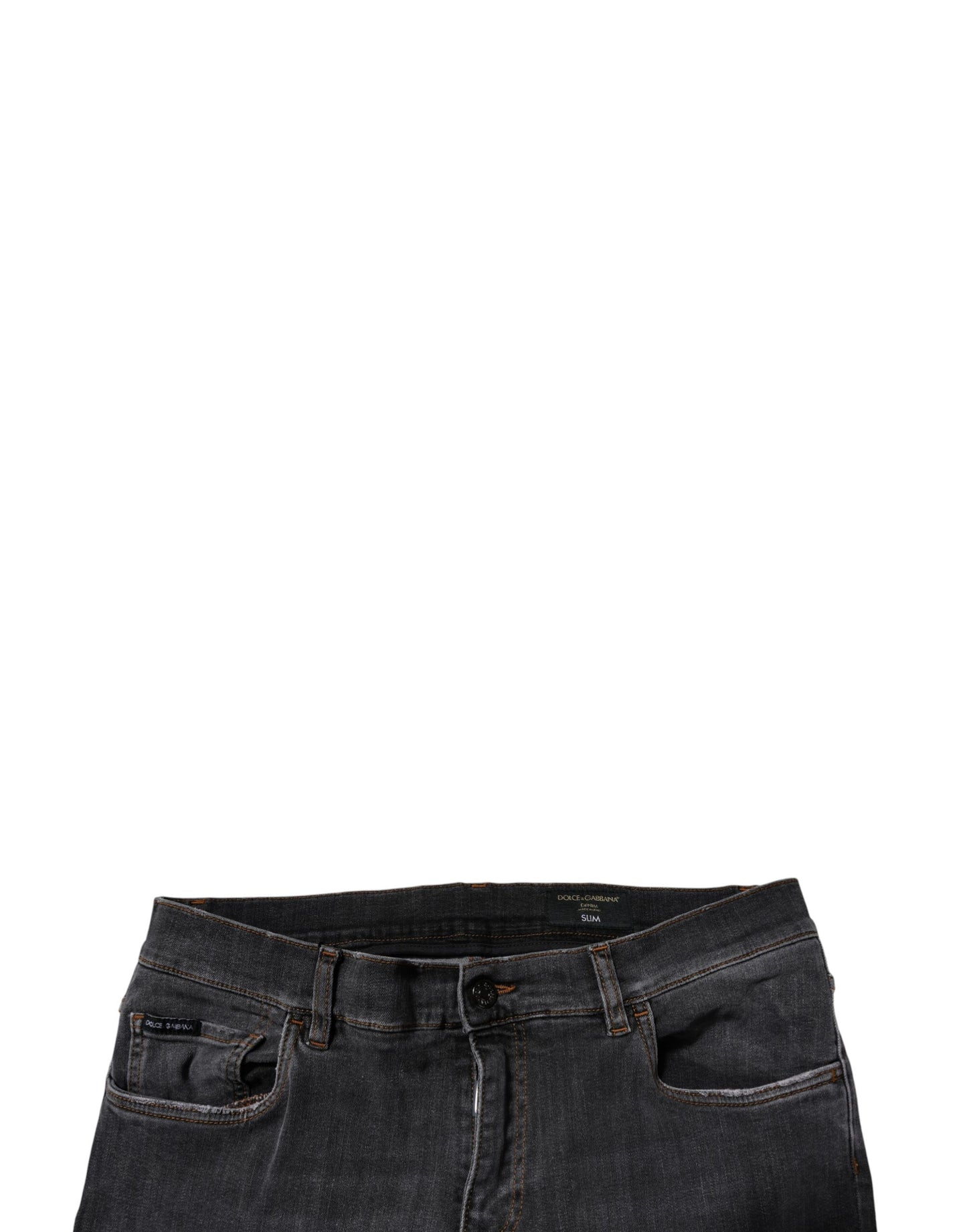 Dolce & Gabbana Dark Gray Washed Cotton Slim Fit Denim Jeans Dolce & Gabbana