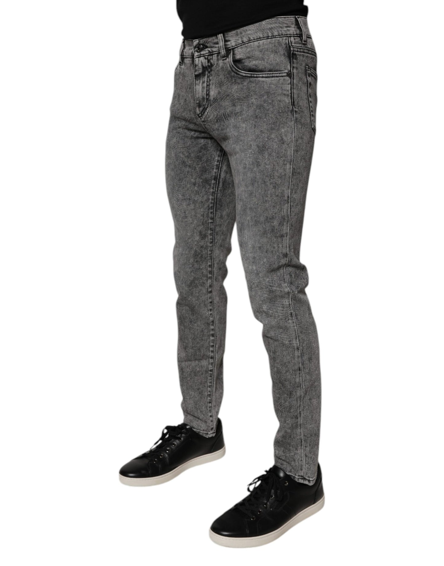 Dolce & Gabbana Dark Gray Washed Cotton Slim Fit Denim Jeans Dolce & Gabbana