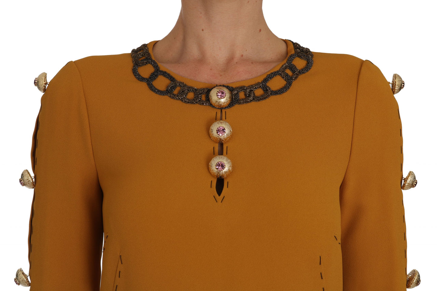 Dolce & Gabbana Brown Mini Crystal Embellished Dress Dolce & Gabbana
