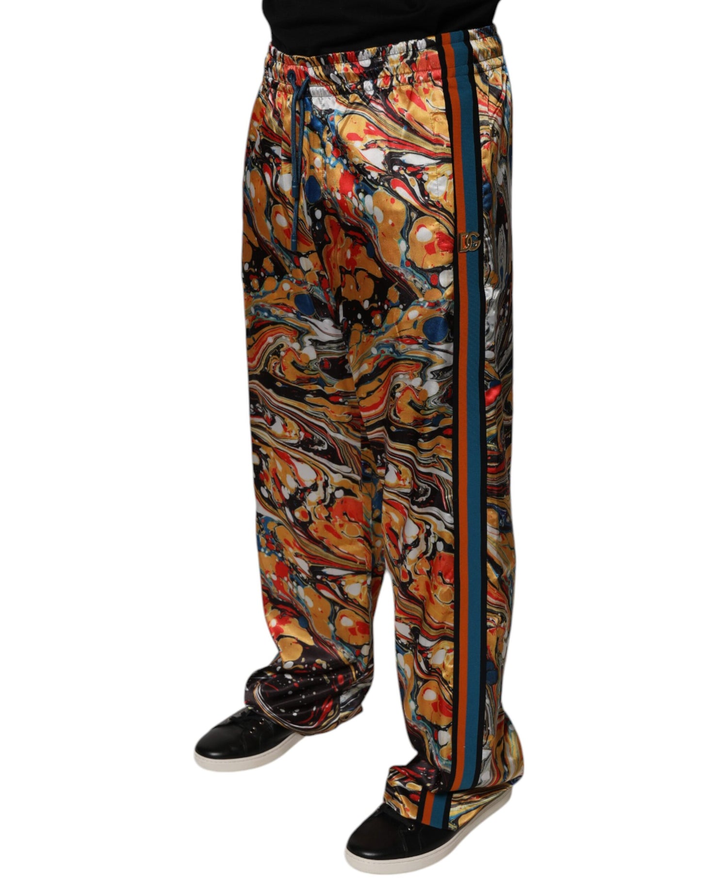 Dolce & Gabbana Multicolor Marble Satin Men Tracksuit Pants Dolce & Gabbana