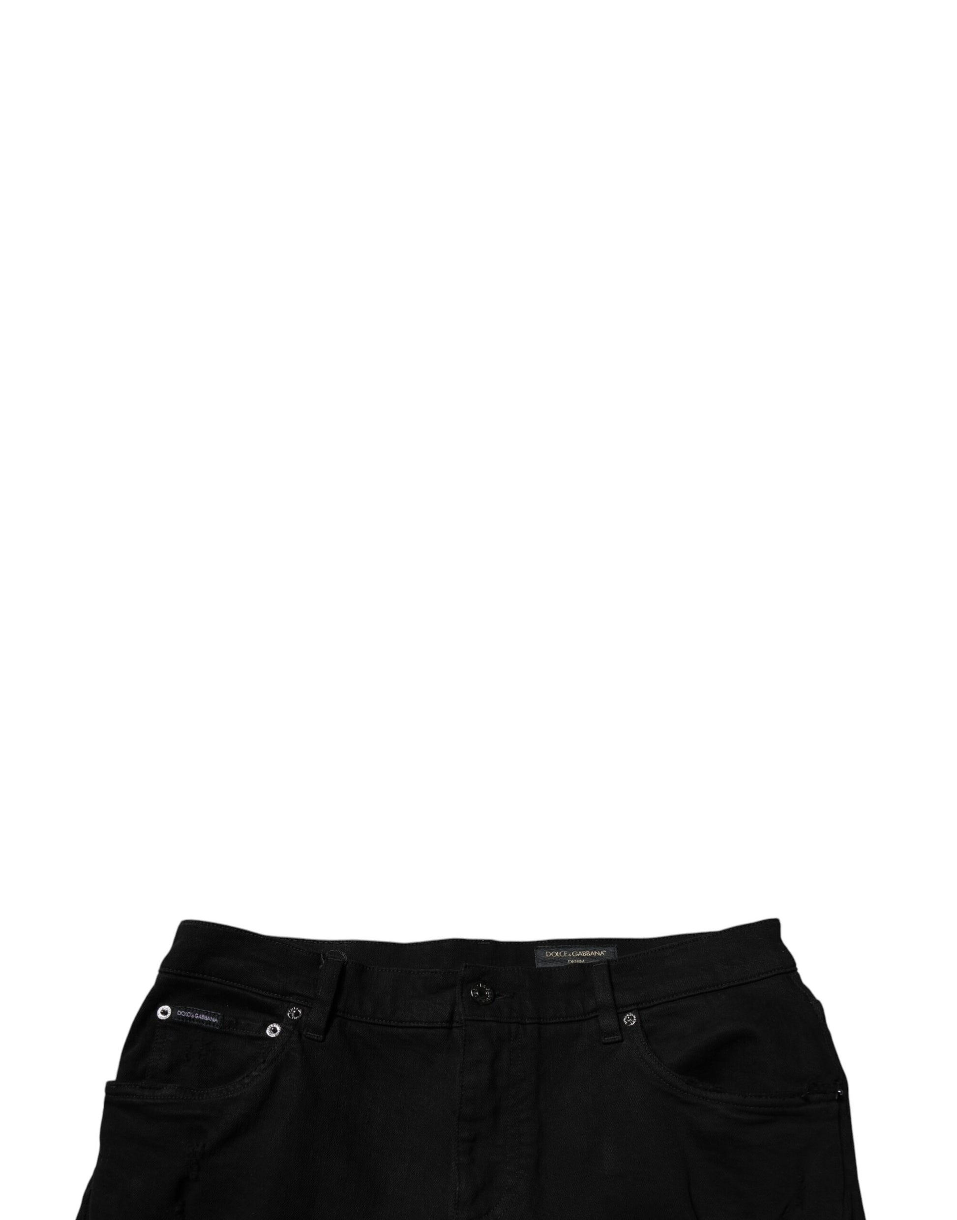 Dolce & Gabbana Black Tattered Cotton Skinny Men Denim Jeans Dolce & Gabbana