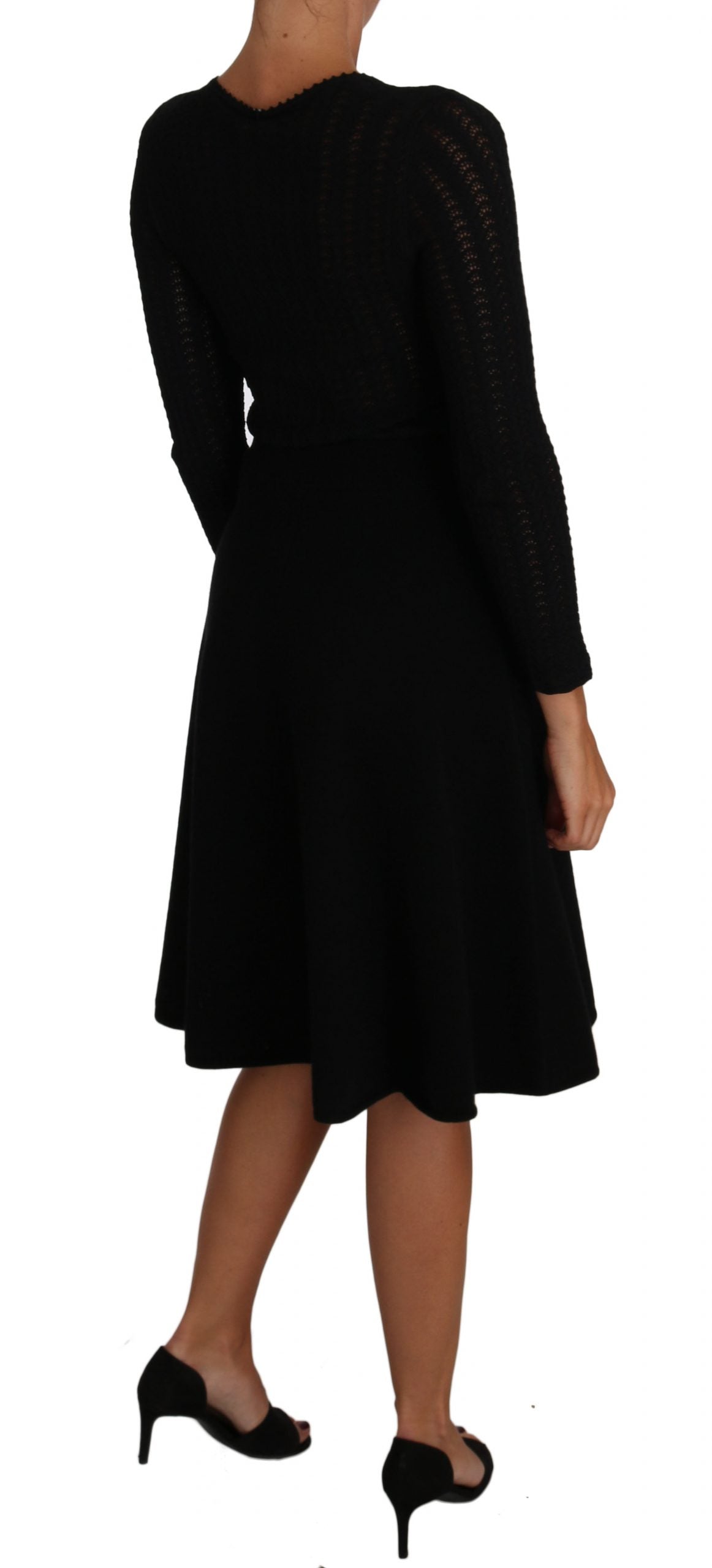 Dolce & Gabbana Black Knitted Wool Sheath Long Sleeves Dress Dolce & Gabbana