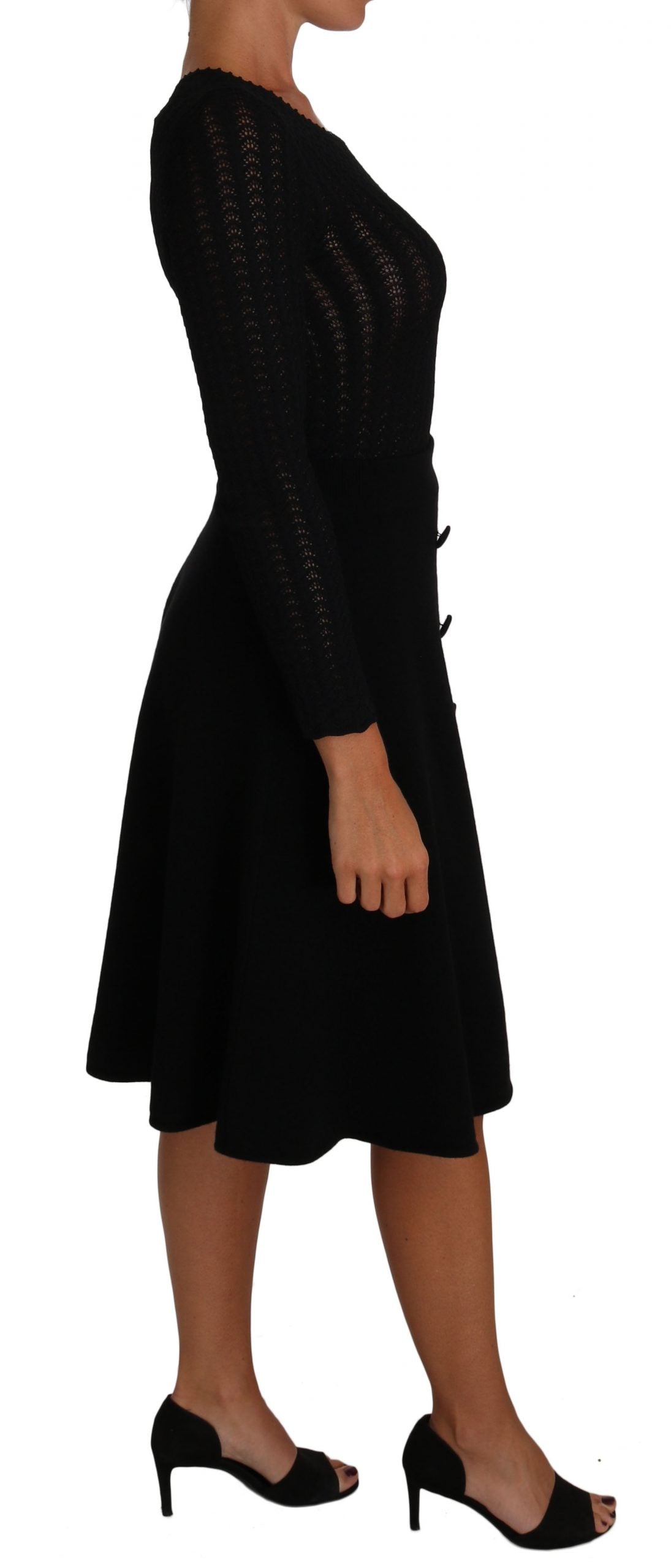 Dolce & Gabbana Black Knitted Wool Sheath Long Sleeves Dress Dolce & Gabbana