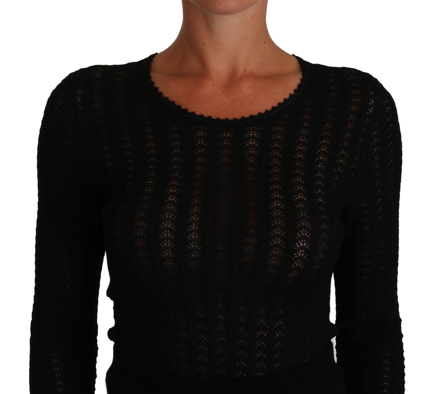 Dolce & Gabbana Black Knitted Wool Sheath Long Sleeves Dress Dolce & Gabbana