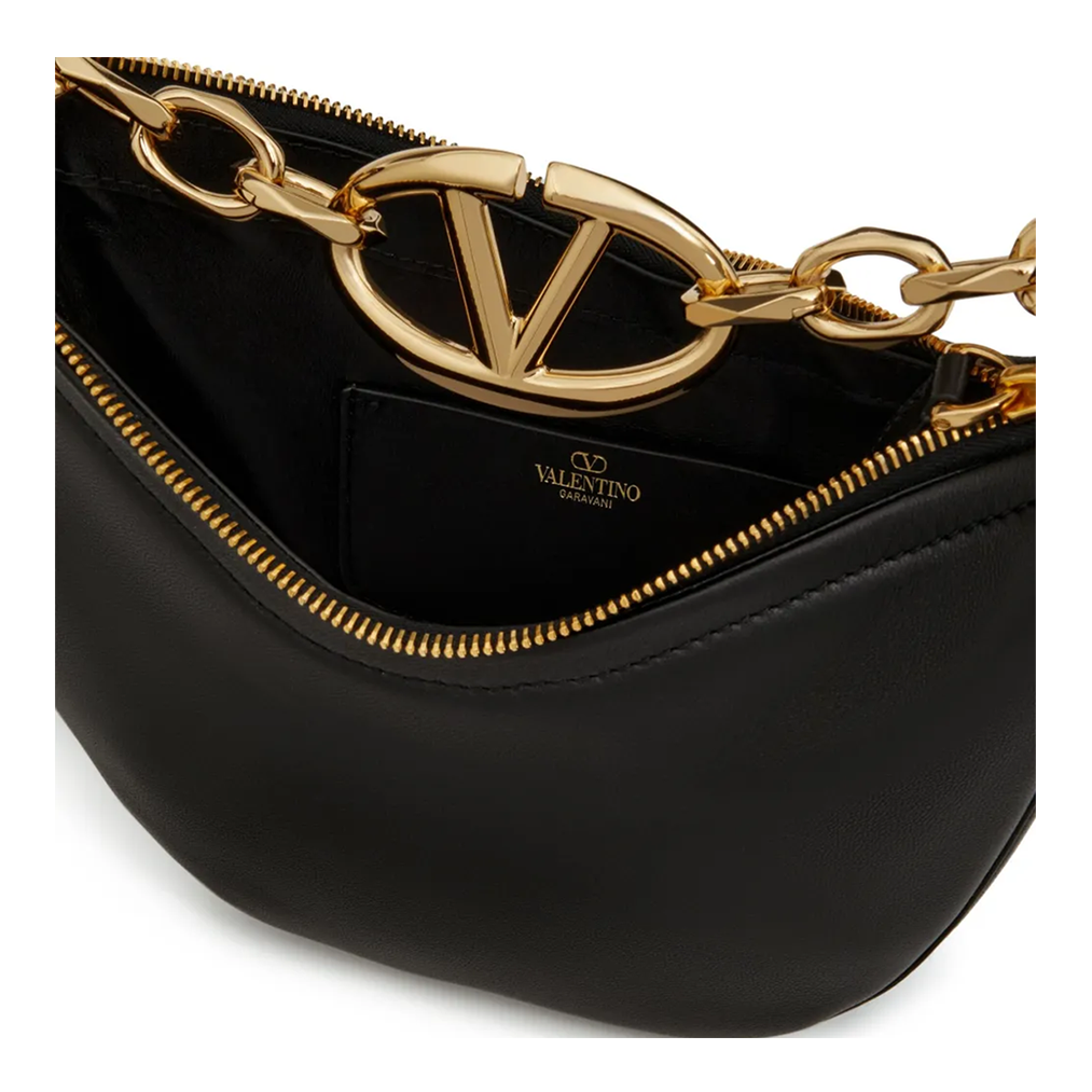 Valentino Garavani Black Leather Mini Hobo Vlogo Shoulder Bag Valentino Garavani