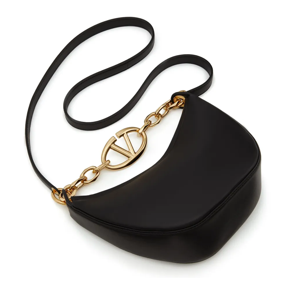 Valentino Garavani Black Leather Mini Hobo Vlogo Shoulder Bag Valentino Garavani