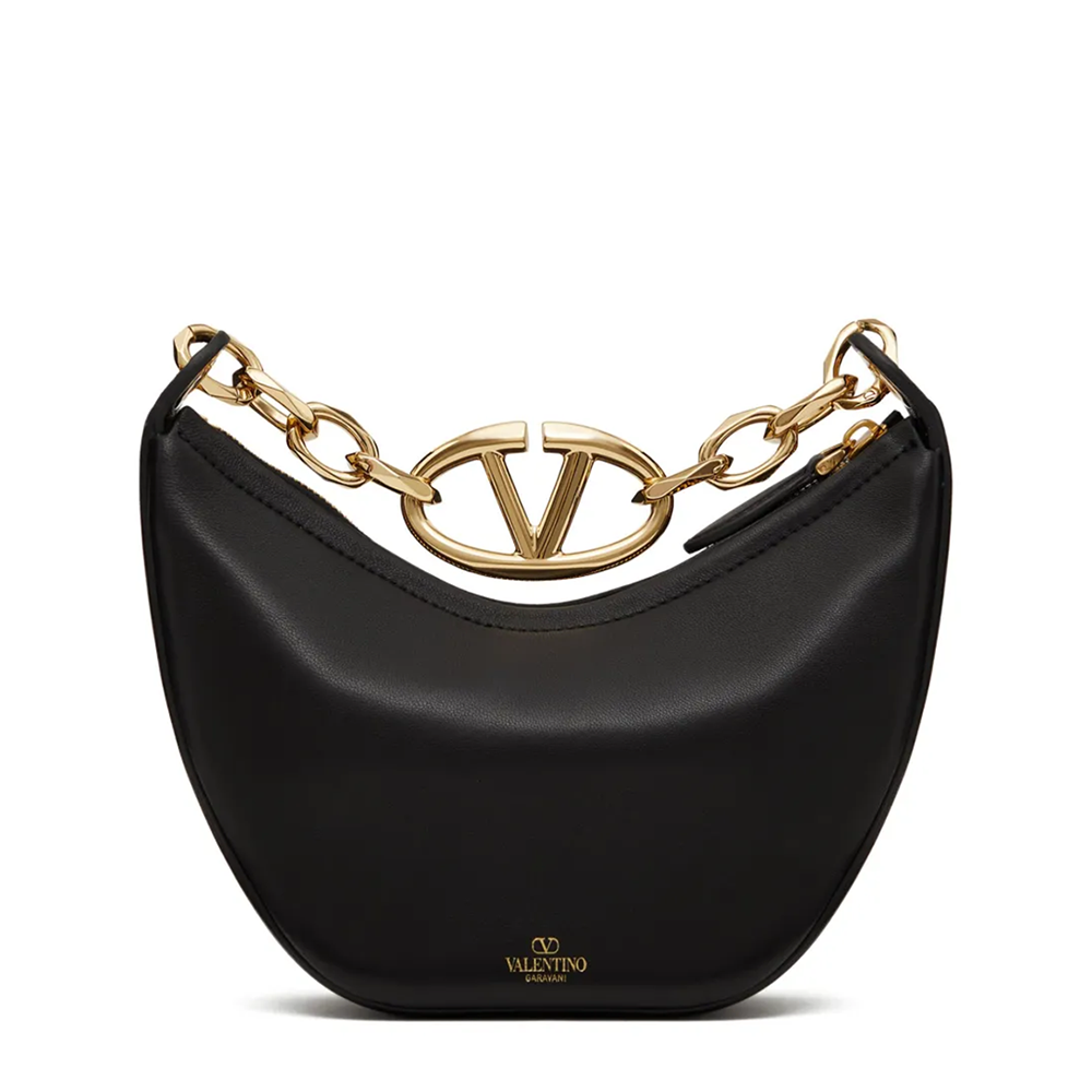Valentino Garavani Black Leather Mini Hobo Vlogo Shoulder Bag Valentino Garavani