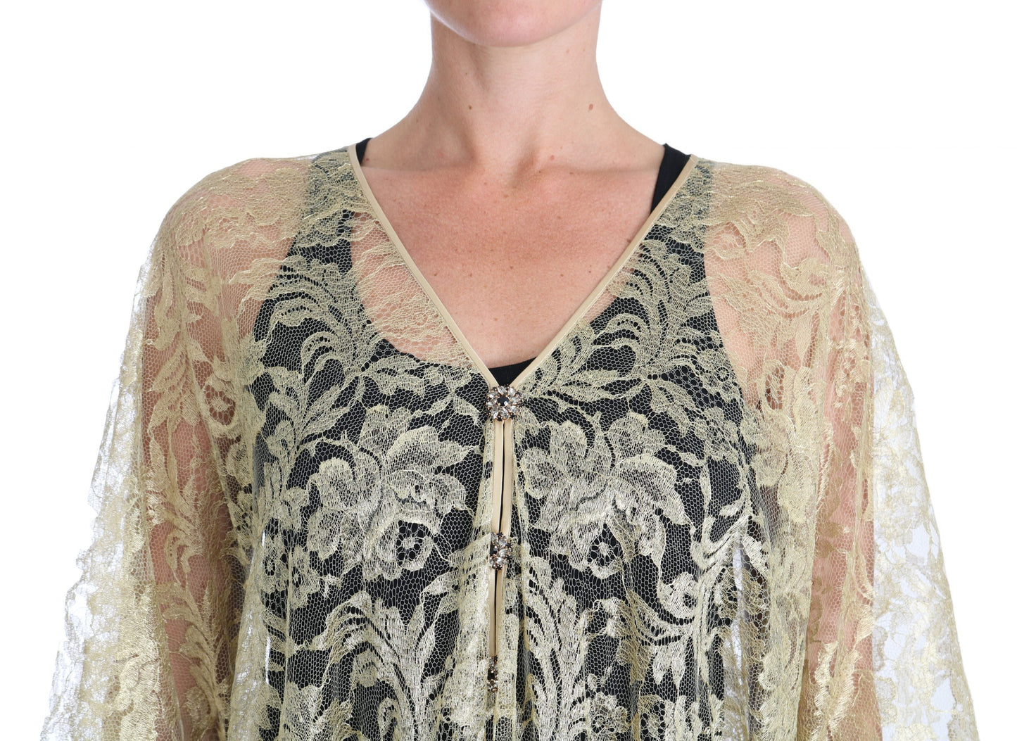 Dolce & Gabbana Gold Floral Lace Crystal Gown Cape Dress Dolce & Gabbana