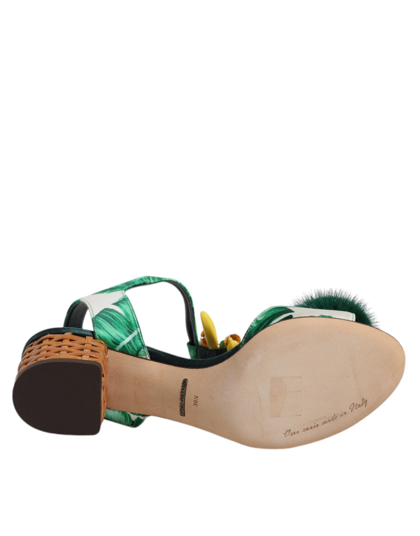 Dolce & Gabbana Green Crystal Fur Embellished Sandals Shoes Dolce & Gabbana