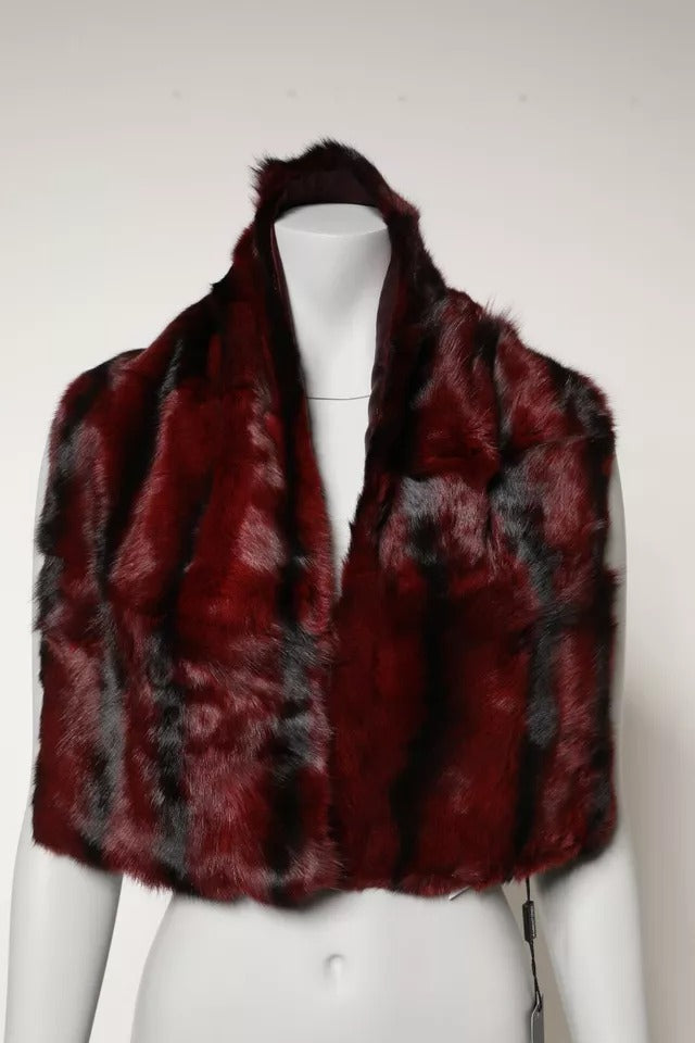 Dolce & Gabbana Black Red Stripe Fur Shawl Neck Wrap Scarf Dolce & Gabbana