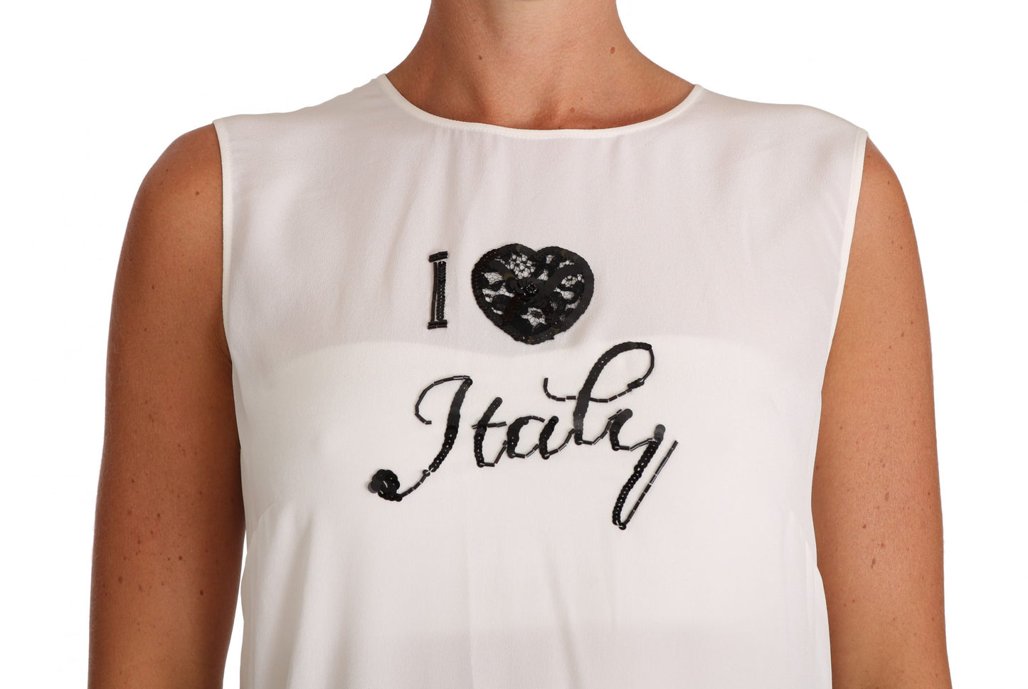 Dolce & Gabbana White Silk I LOVE ITALY Cami T-shirt Dolce & Gabbana