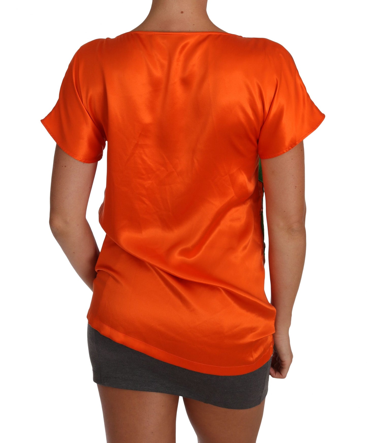 Dolce & Gabbana Silk Orange Lemon Crystal T-shirt Top Dolce & Gabbana