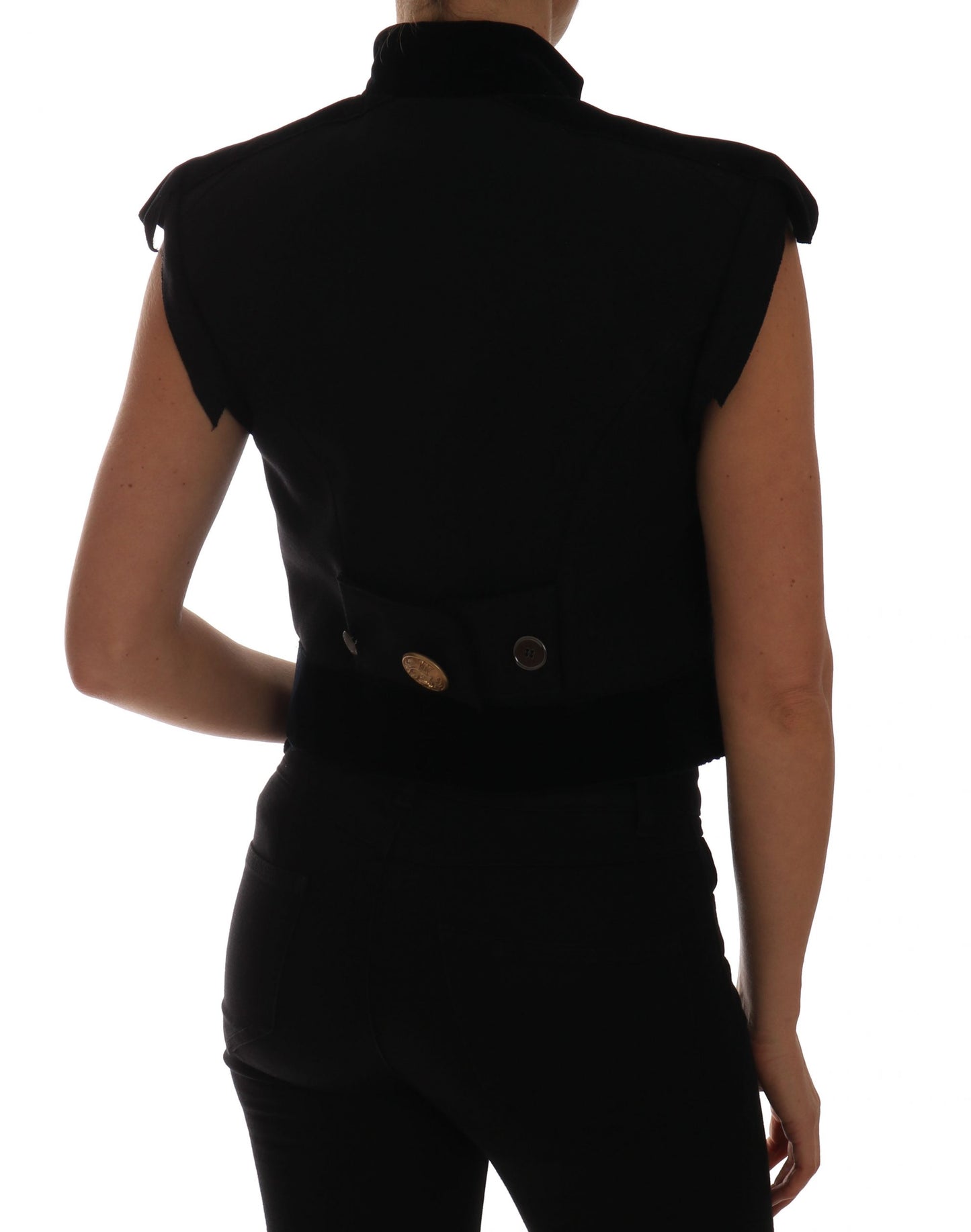 Dolce & Gabbana Black Embellished Floral Military Jacket Vest Dolce & Gabbana