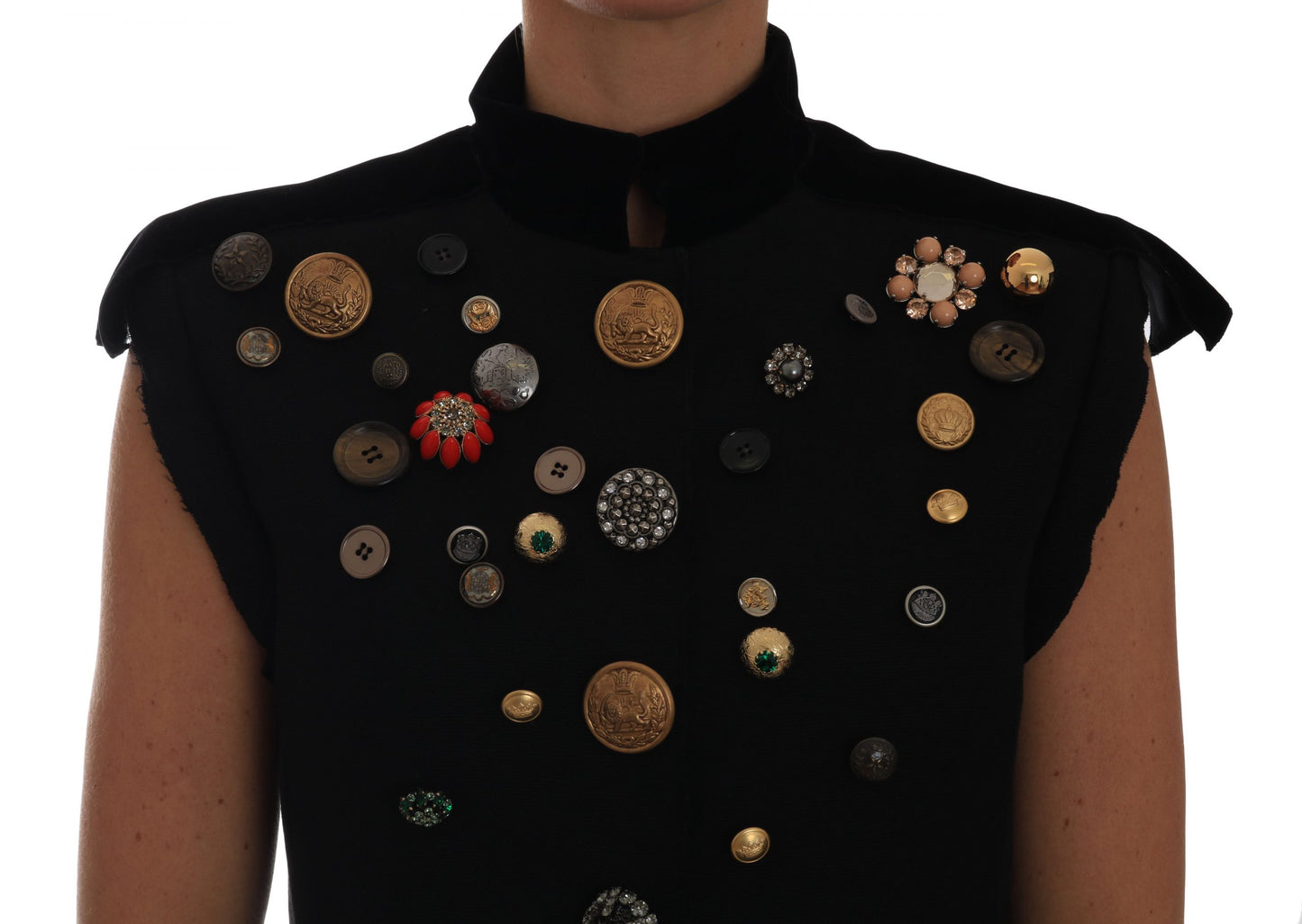 Dolce & Gabbana Black Embellished Floral Military Jacket Vest Dolce & Gabbana