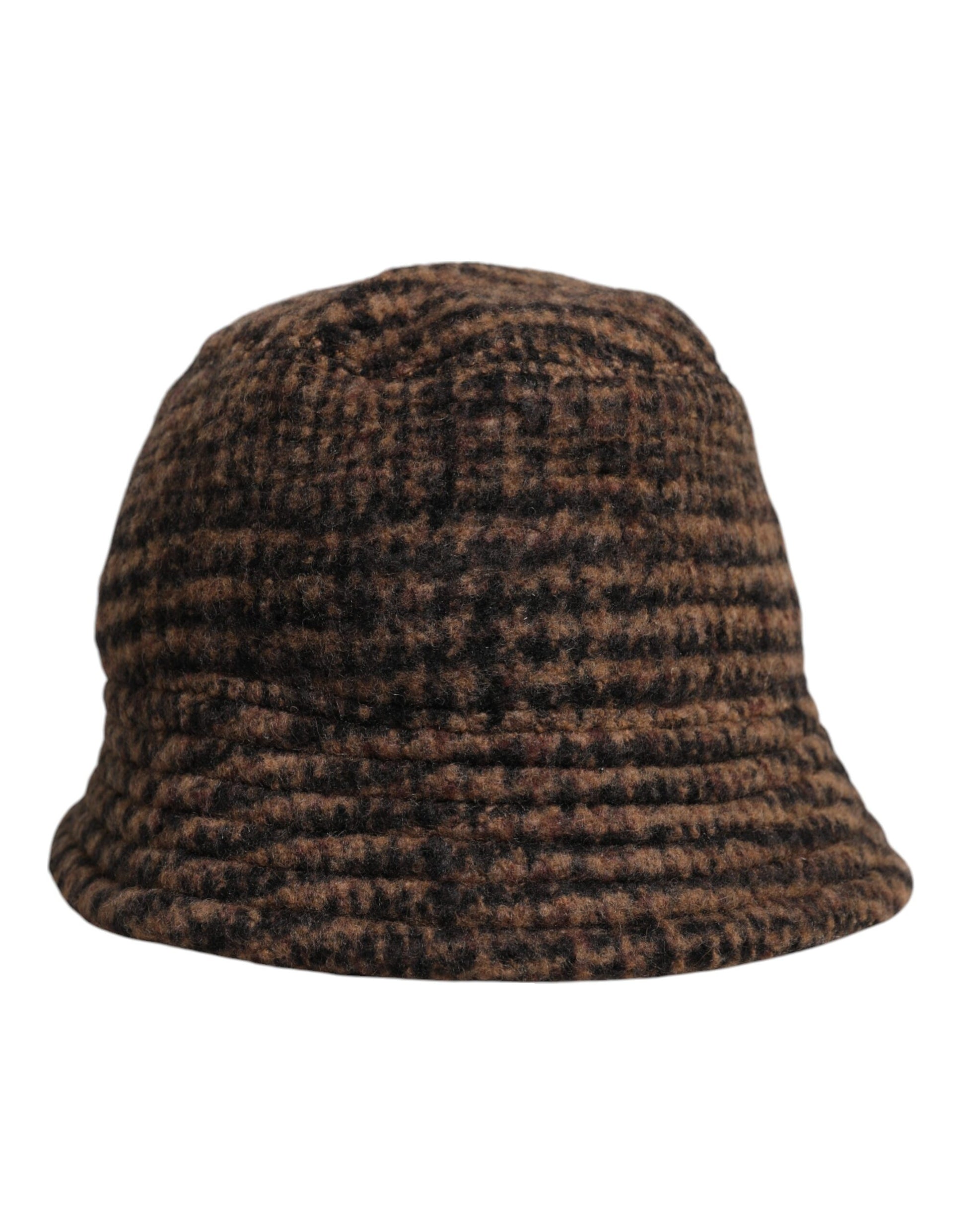 Dolce & Gabbana Brown Houndstooth Wool Woven Bucket Hat Dolce & Gabbana
