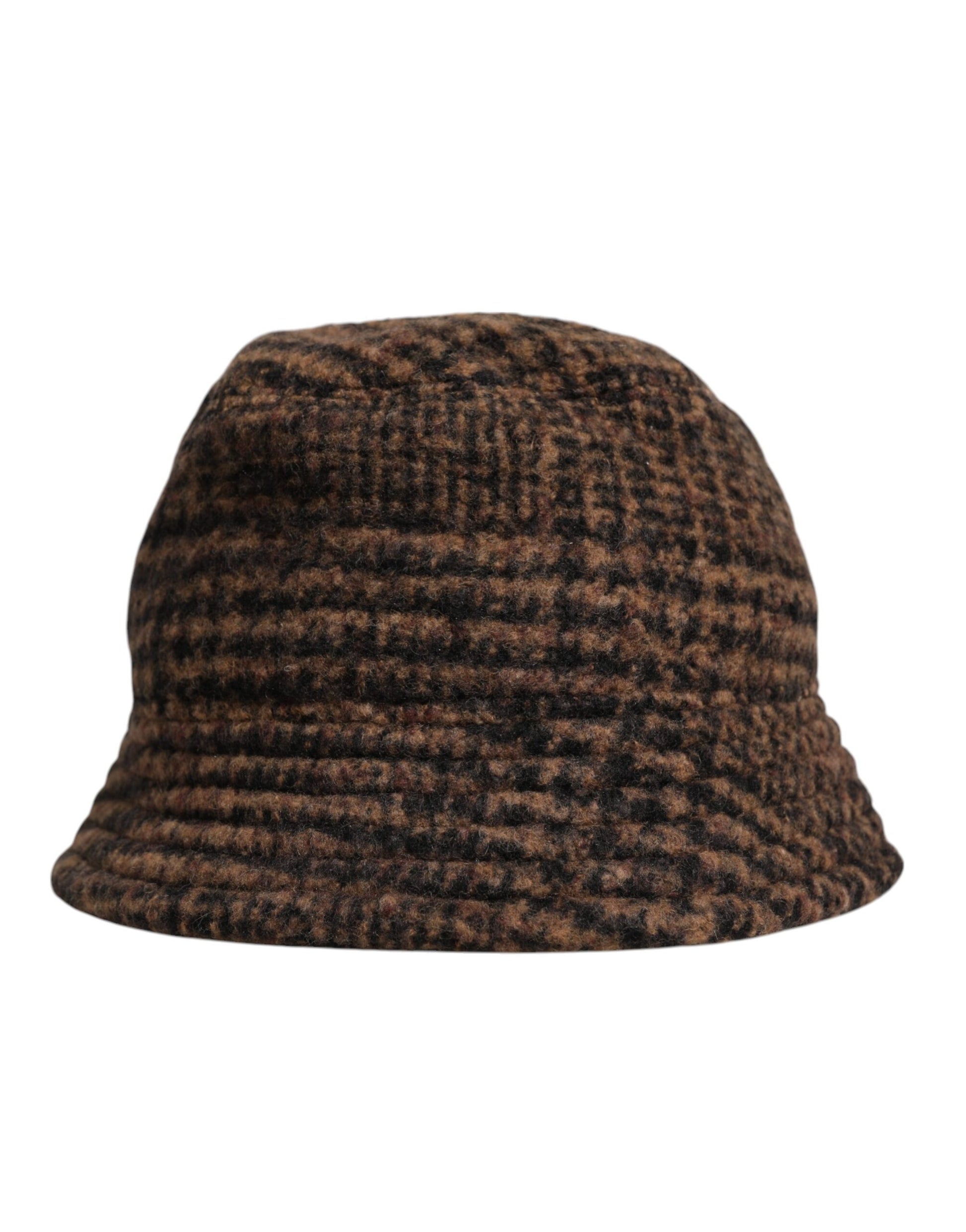 Dolce & Gabbana Brown Houndstooth Wool Woven Bucket Hat Dolce & Gabbana