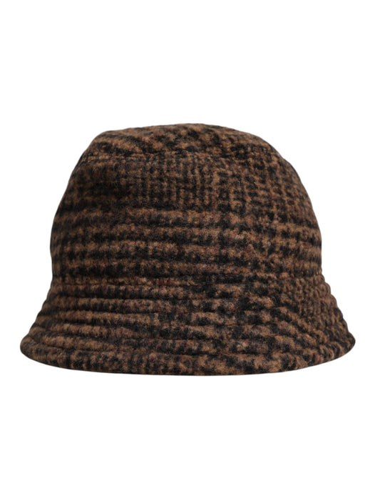 Dolce & Gabbana Brown Houndstooth Wool Woven Bucket Hat Dolce & Gabbana