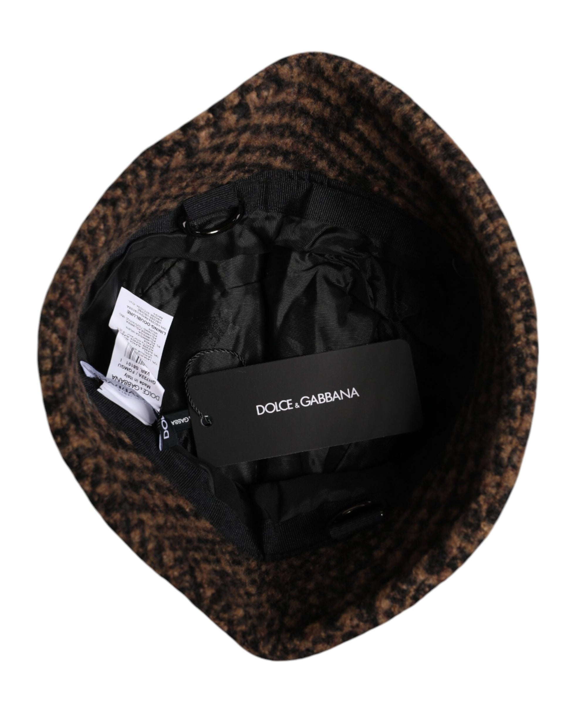 Dolce & Gabbana Brown Houndstooth Wool Woven Bucket Hat Dolce & Gabbana