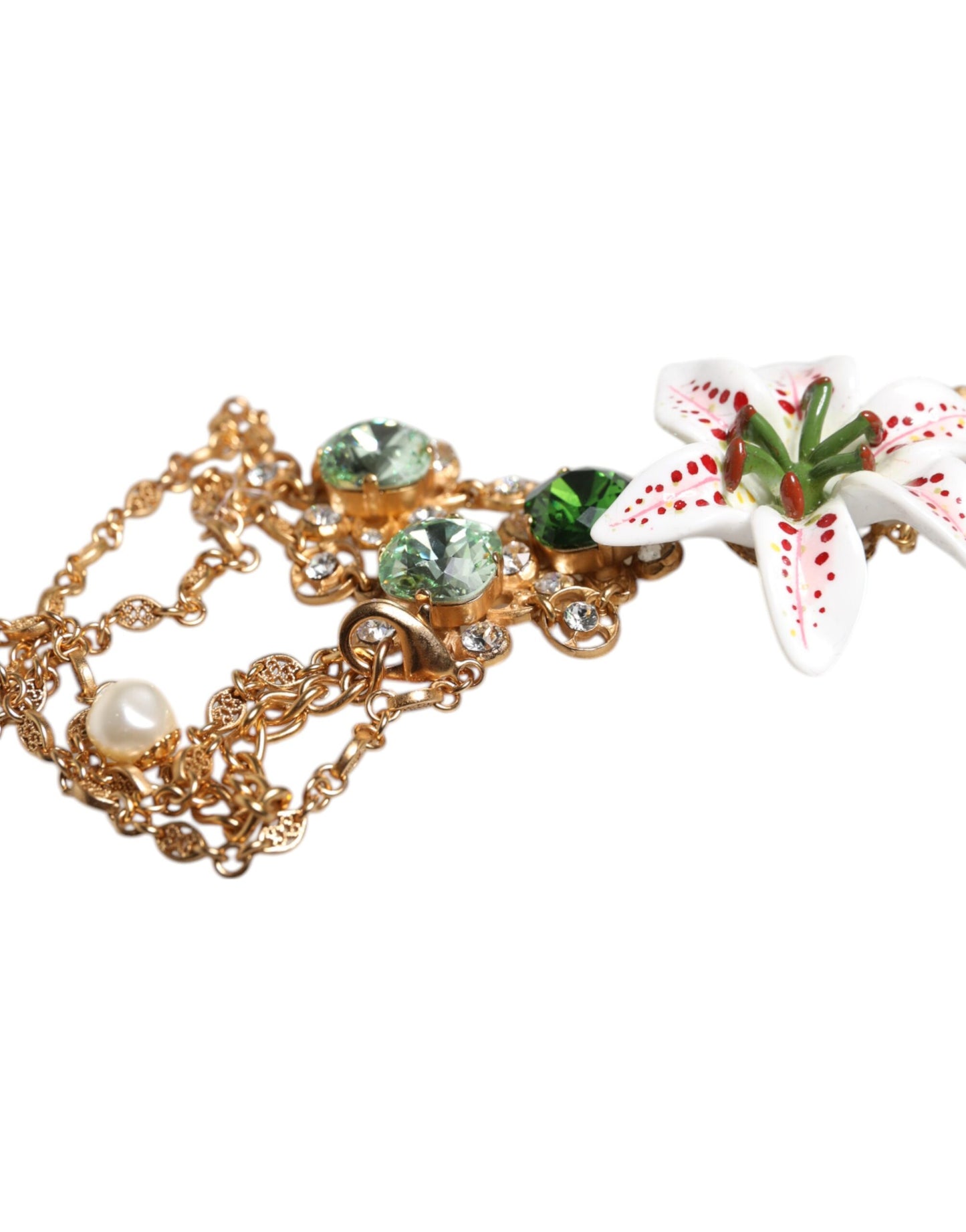 Dolce & Gabbana Gold Brass Lily Crystal Sacred Heart Pendant Necklace Dolce & Gabbana