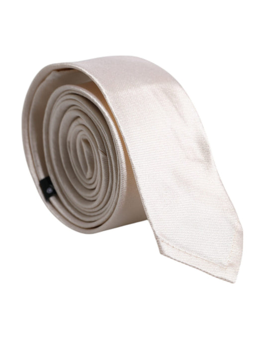 Dolce & Gabbana White Solid Silk Adjustable Necktie Tie Dolce & Gabbana