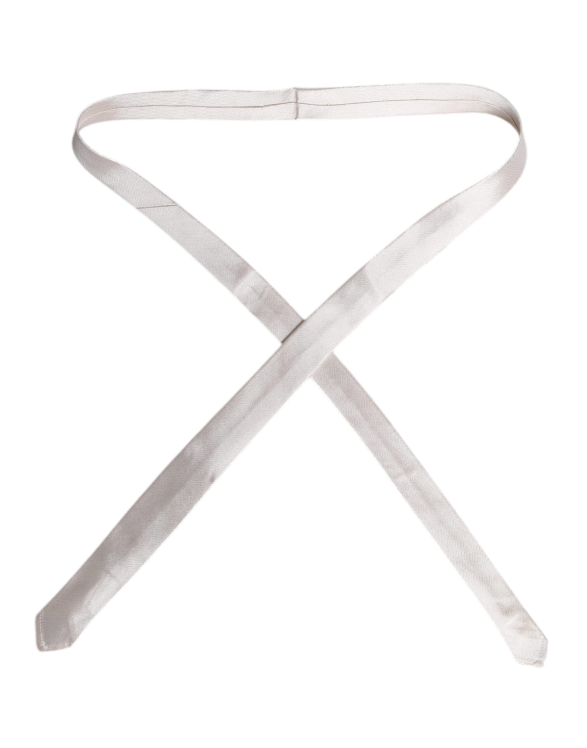 Dolce & Gabbana White Solid Silk Adjustable Necktie Tie Dolce & Gabbana