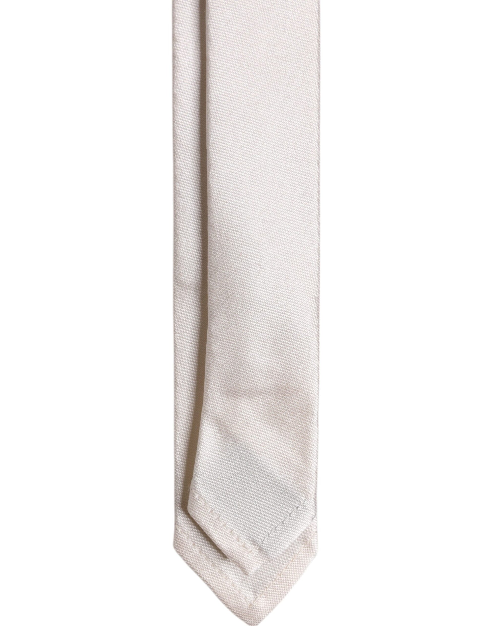 Dolce & Gabbana White Solid Silk Adjustable Necktie Tie Dolce & Gabbana