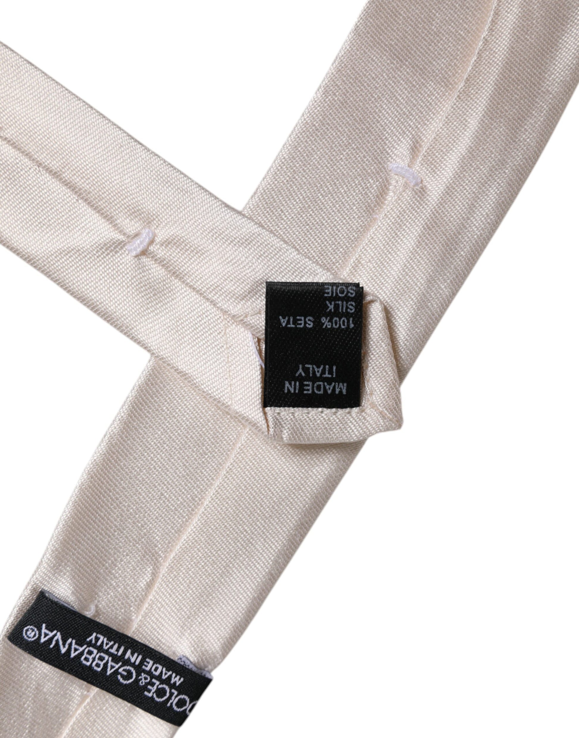 Dolce & Gabbana White Solid Silk Adjustable Necktie Tie Dolce & Gabbana