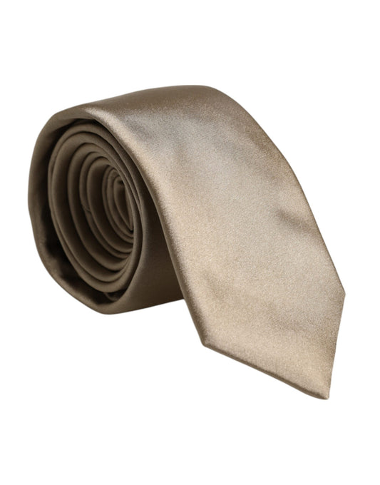Dolce & Gabbana Beige Solid Silk Adjustable Necktie Tie Dolce & Gabbana
